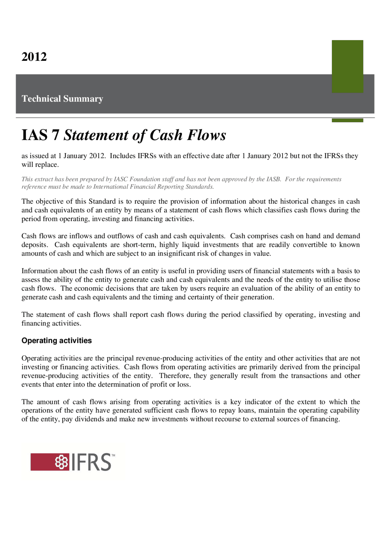 IAS 7 Statement of Cash Flows | Lecture notes Financial Statement ...