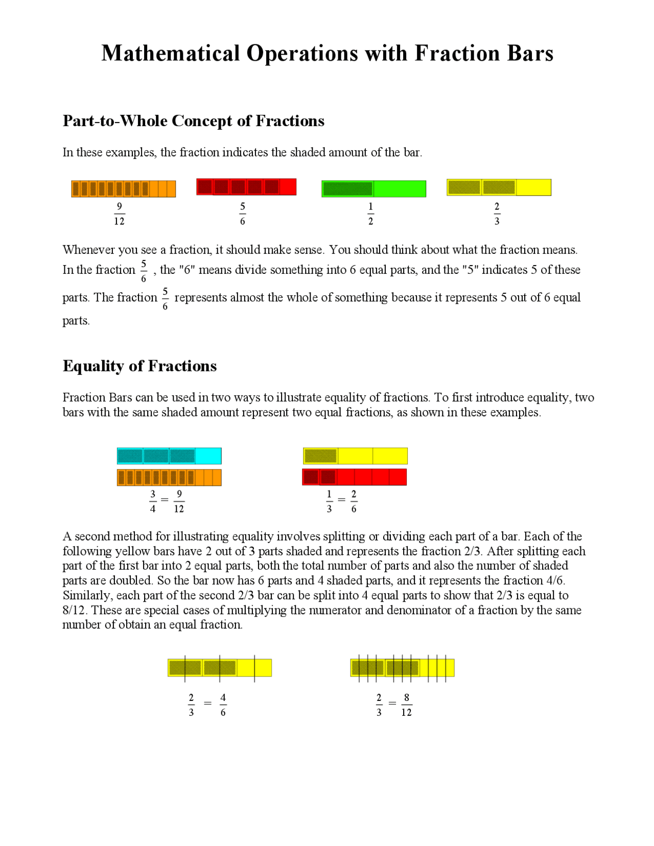 Mathematical Operations with Fraction Bars | Exams Elementary ...