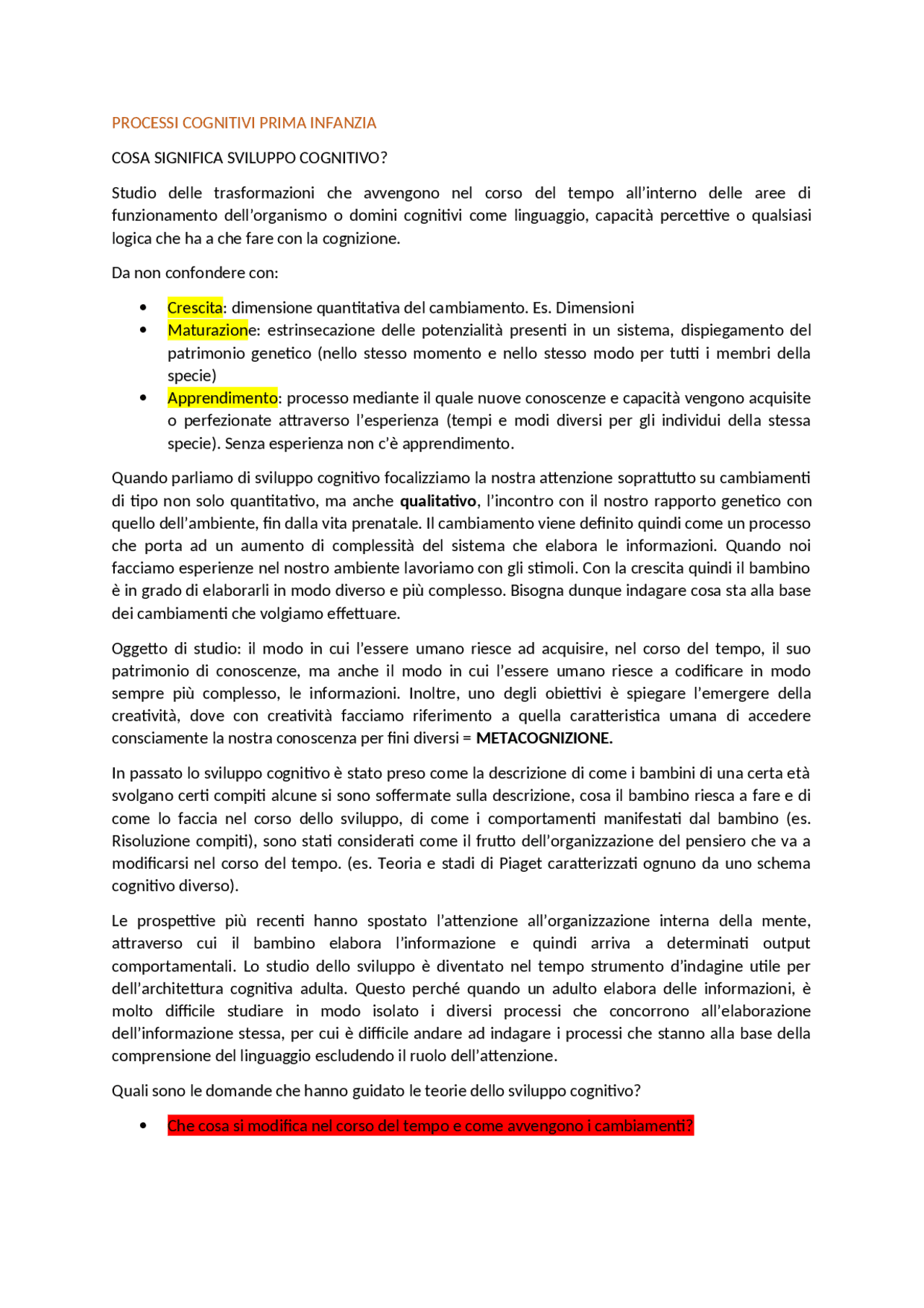 Processi cognitivi nella prima infanzia | Appunti di Psicologia ...