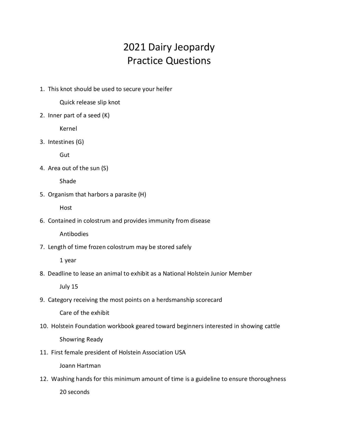 2021 Dairy Jeopardy Practice Questions Exams Italian Docsity