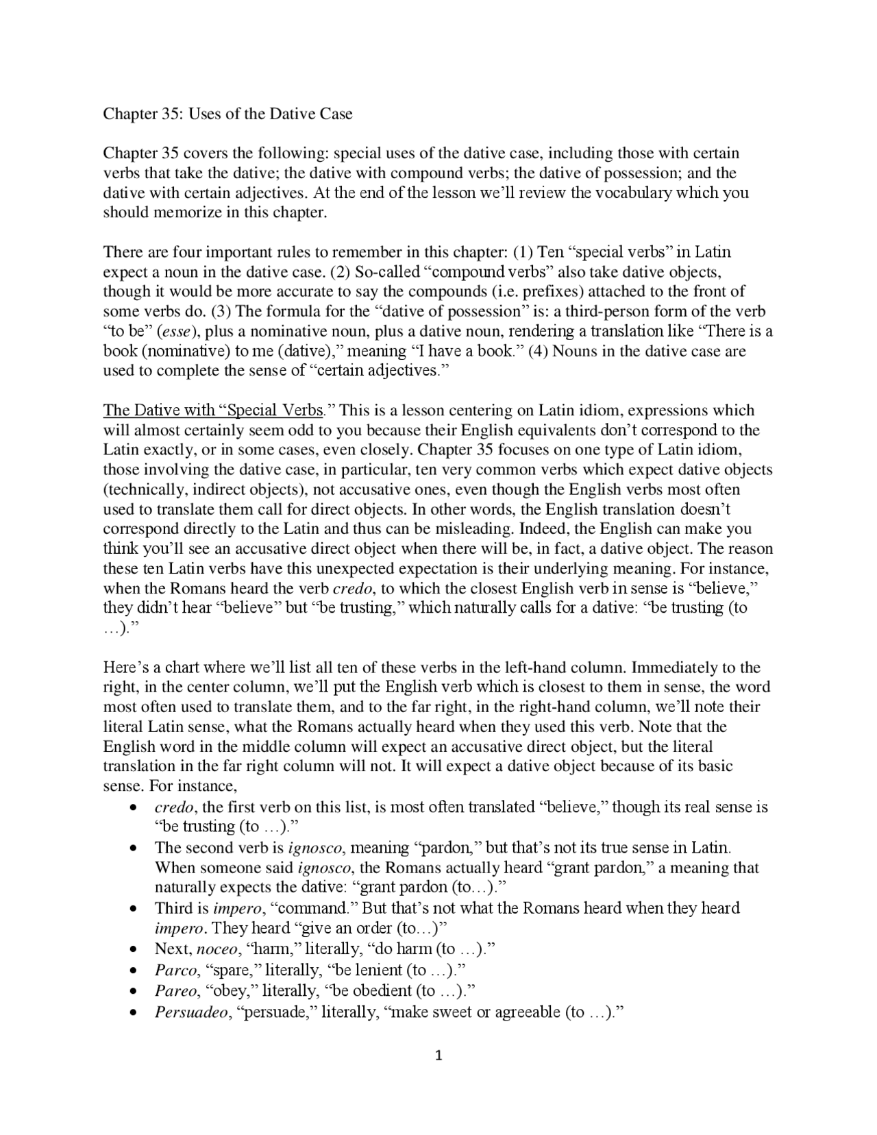 special uses of the dative case, including those with cert Summaries