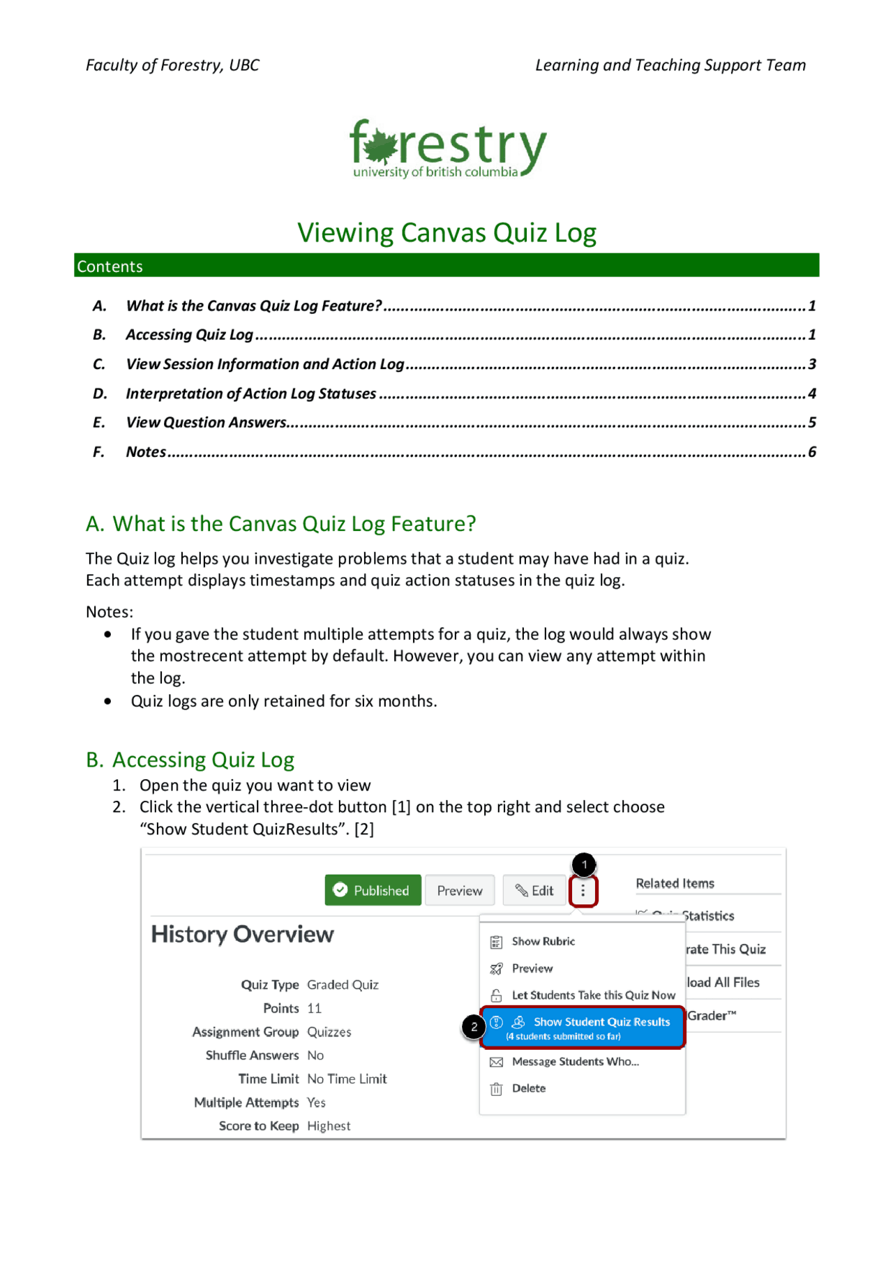Viewing Canvas Quiz Log Lecture notes Forestry Docsity