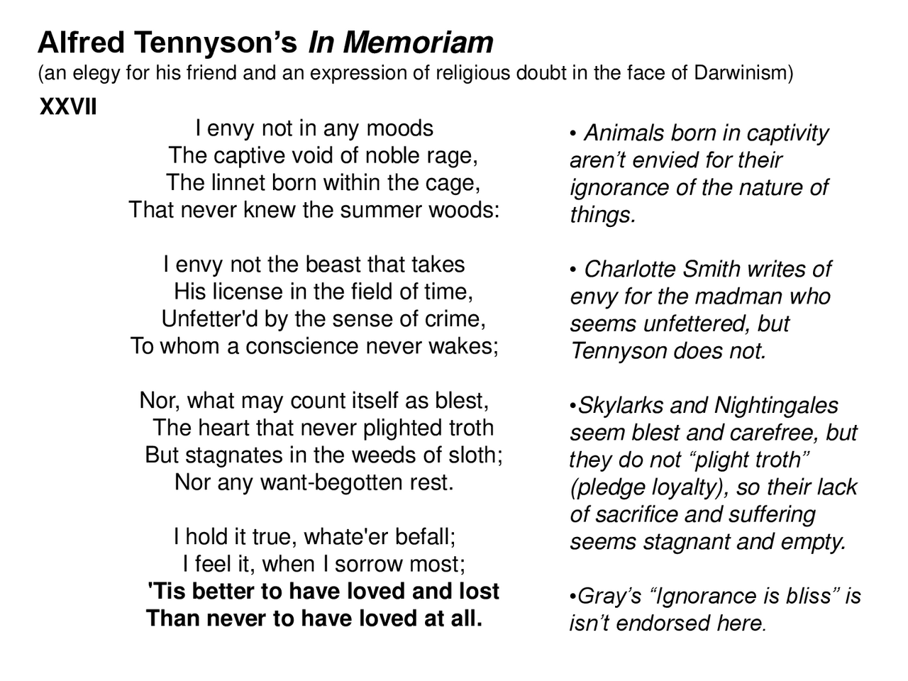 Alfred Tennyson's In Memoriam Exercises Poetry Docsity