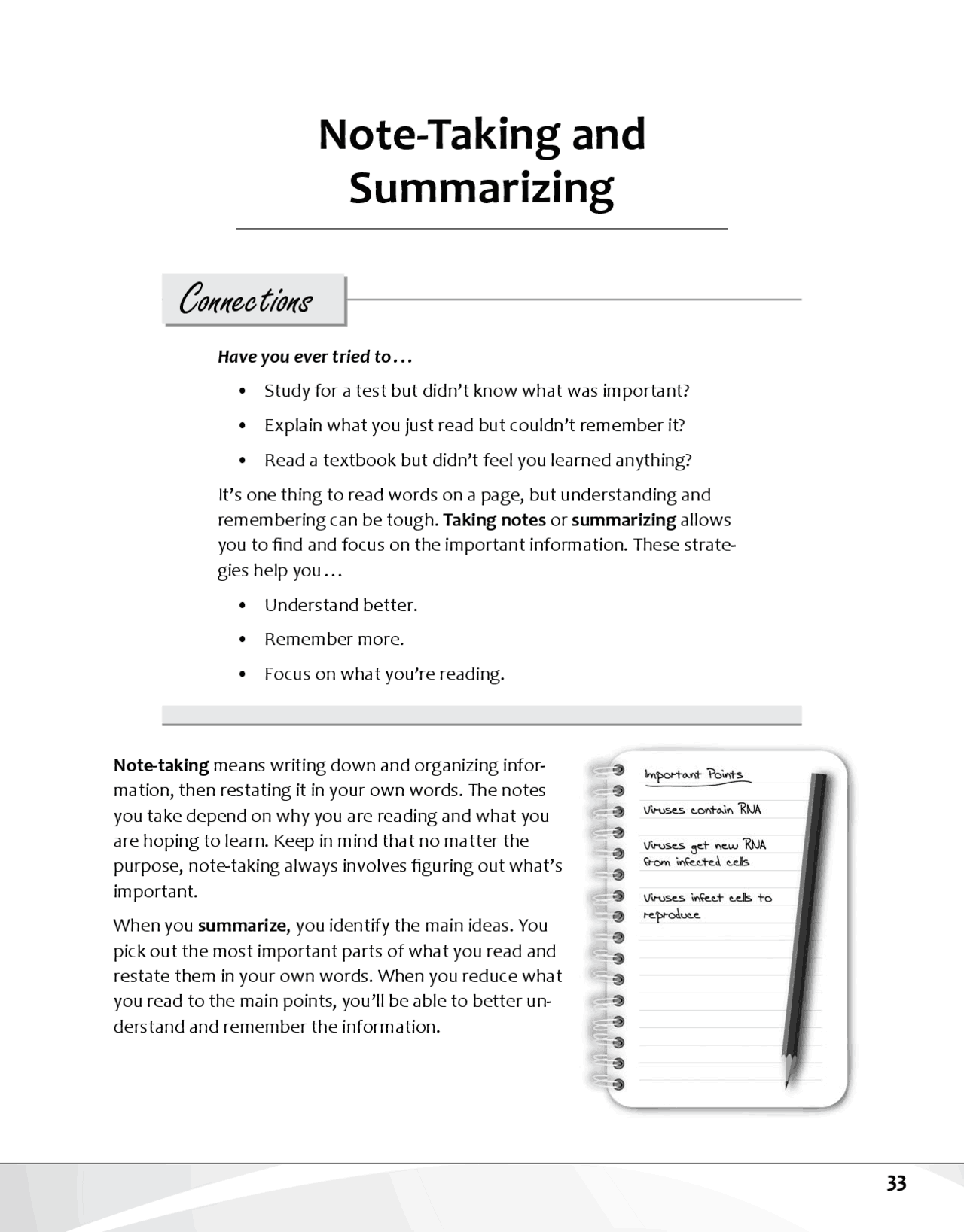 Summerizing Note Making Connections Note-Taking and Summarizing | Summaries History | Docsity
