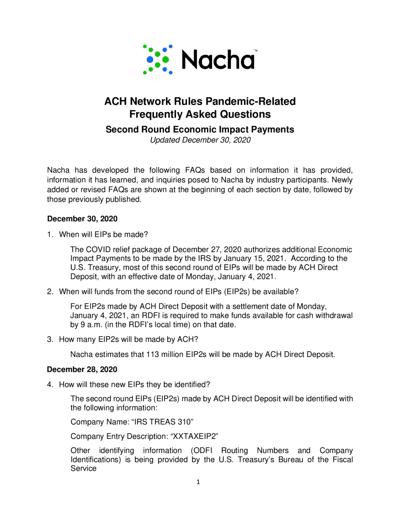 ACH Network Rules Pandemic-Related Frequently Asked ... | Study notes ...