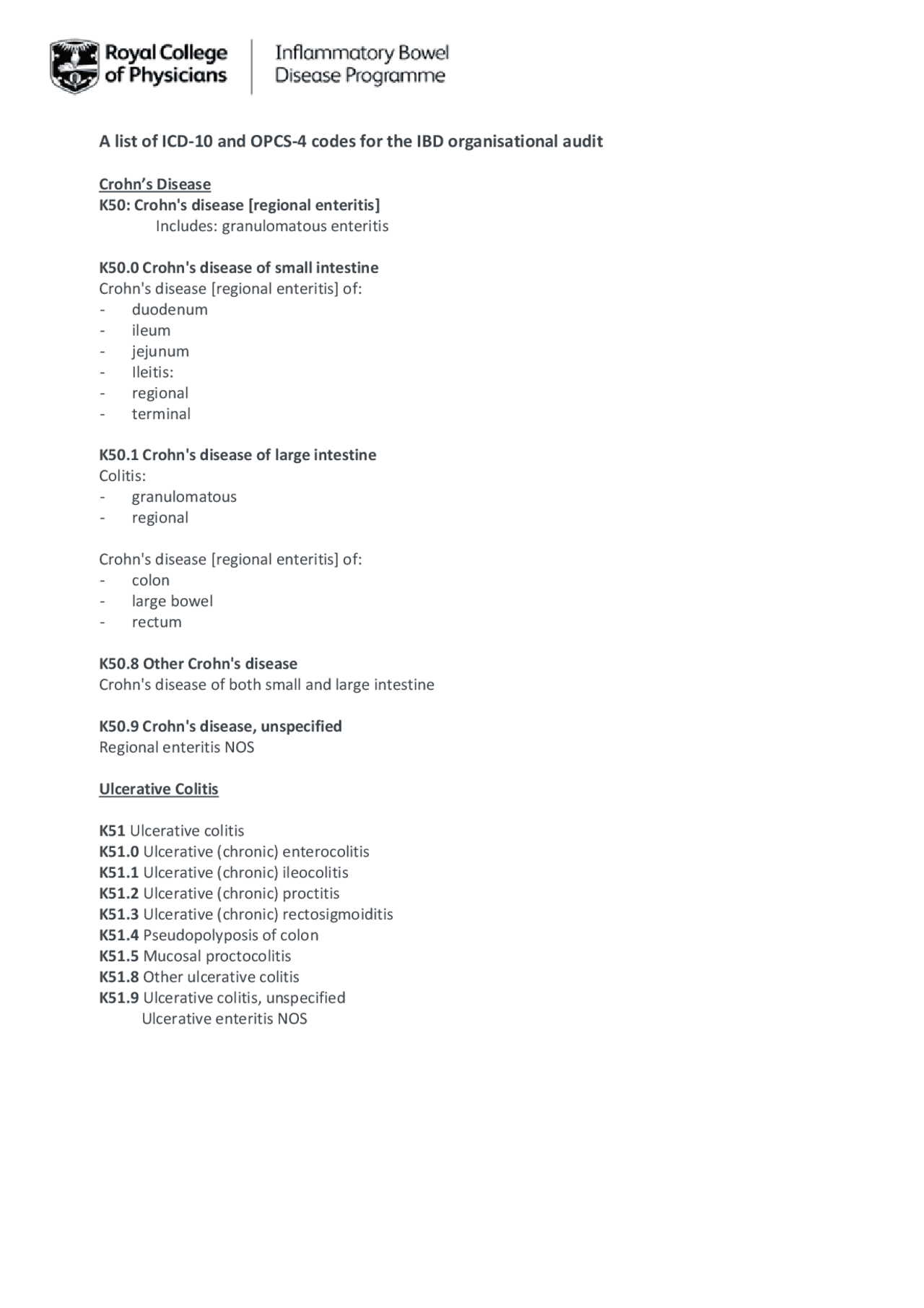 IBD audit Codes Exercises Medical Sciences Docsity