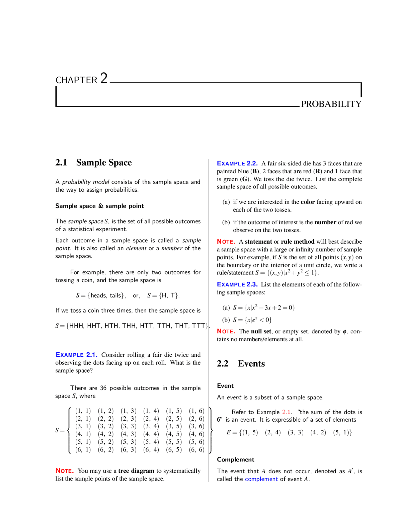 CHAPTER 2 PROBABILITY 2.1 Sample Space 2.2 Events | Esercizi Spagnolo ...