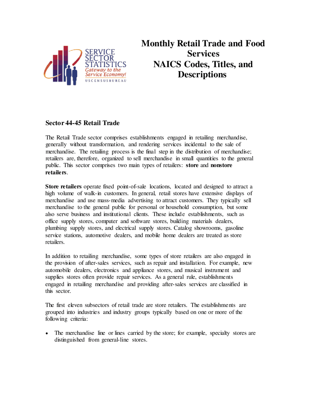 Monthly Retail Trade and Food Services NAICS Codes, Titles ... | Study ...