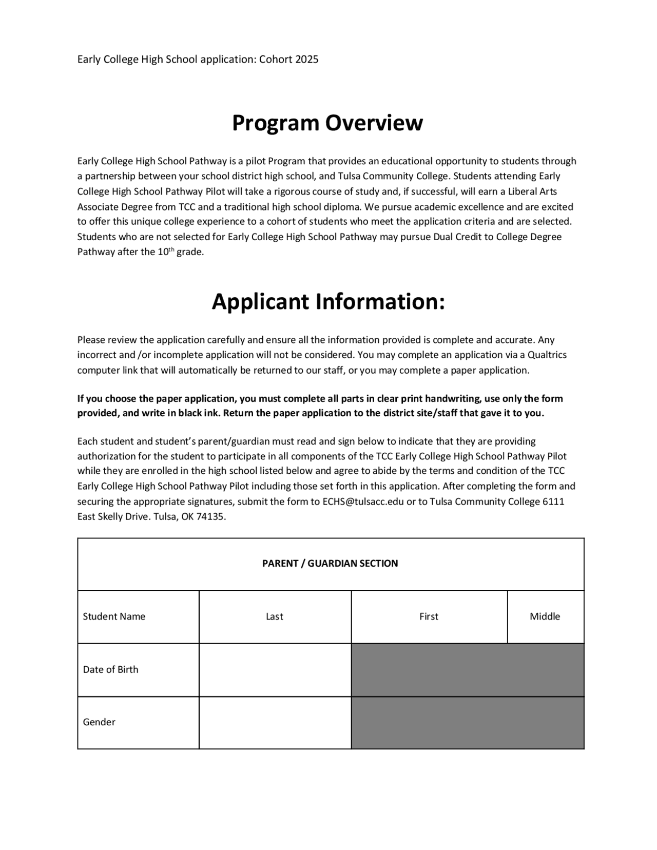 Program Overview Applicant Information: | Exercises Mechanics | Docsity