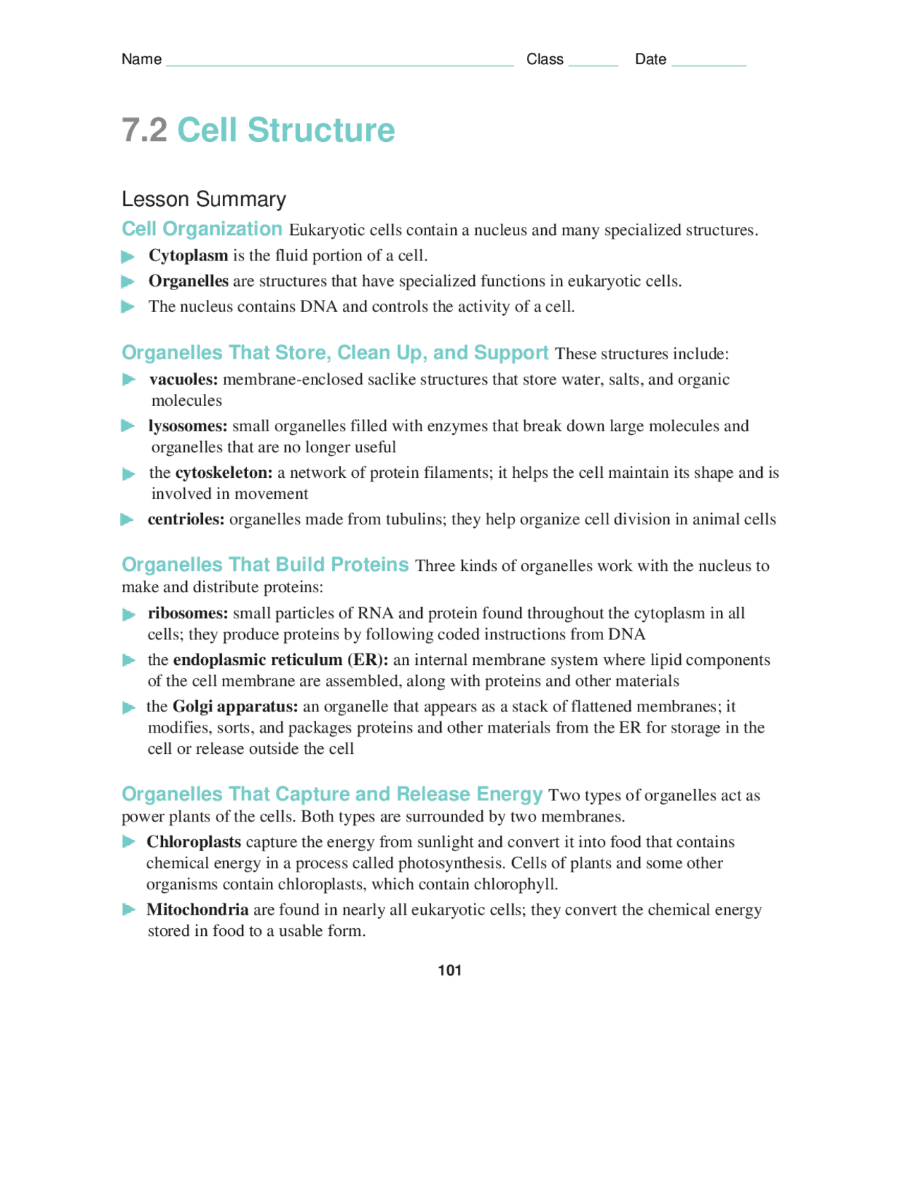 7.2 Cell Structure | Slides Cell Biology | Docsity