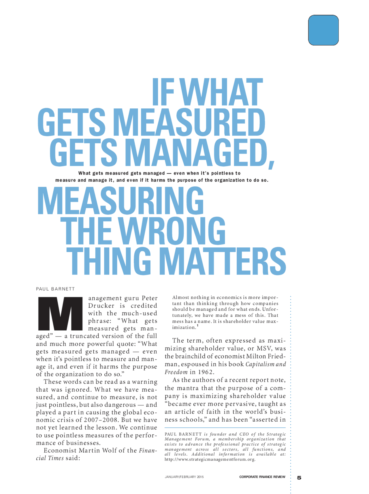 IF WHAT GETS MEASURED GETS MANAGED | Study notes Finance | Docsity