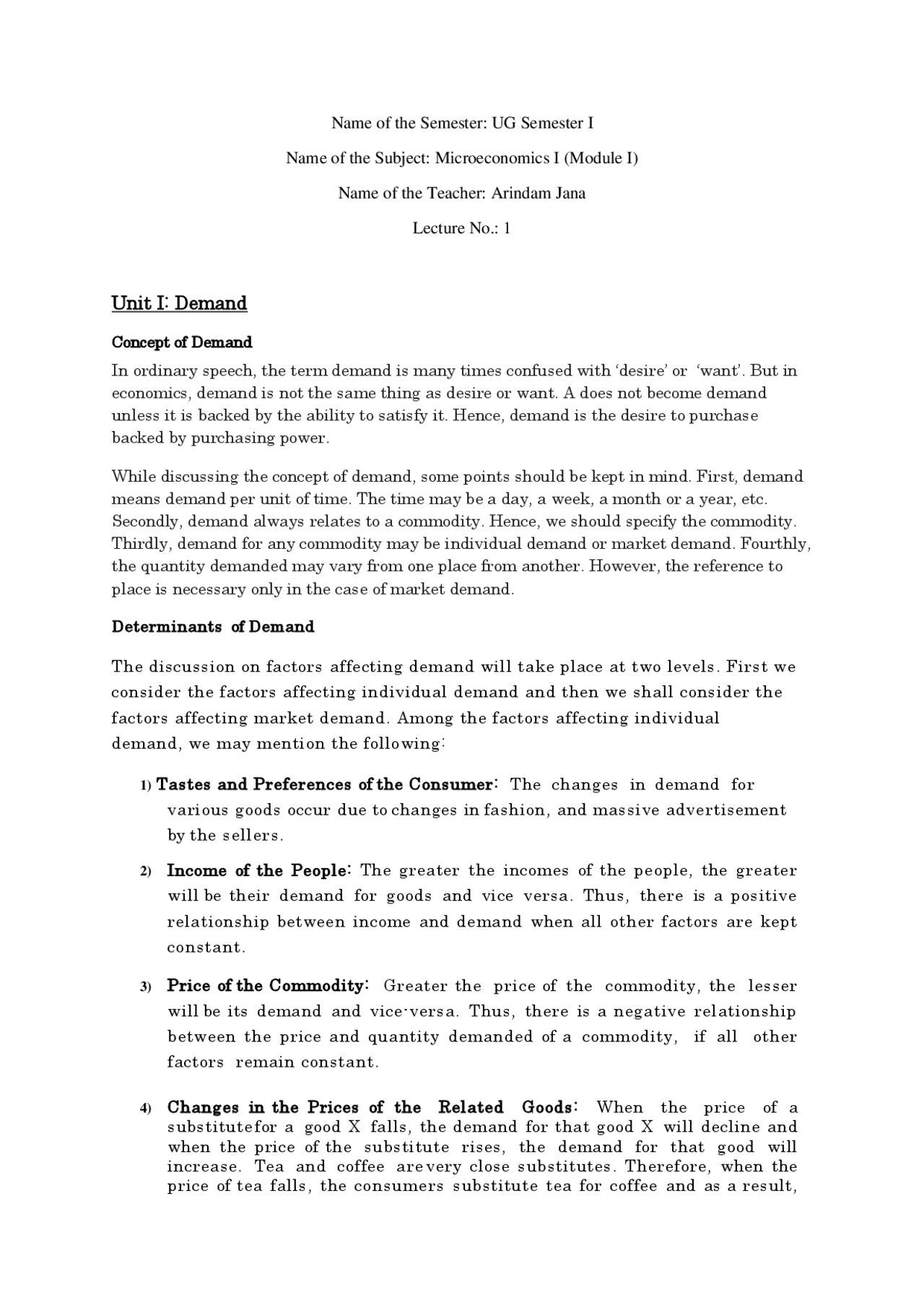 Unit I: Demand | Exercises Law | Docsity