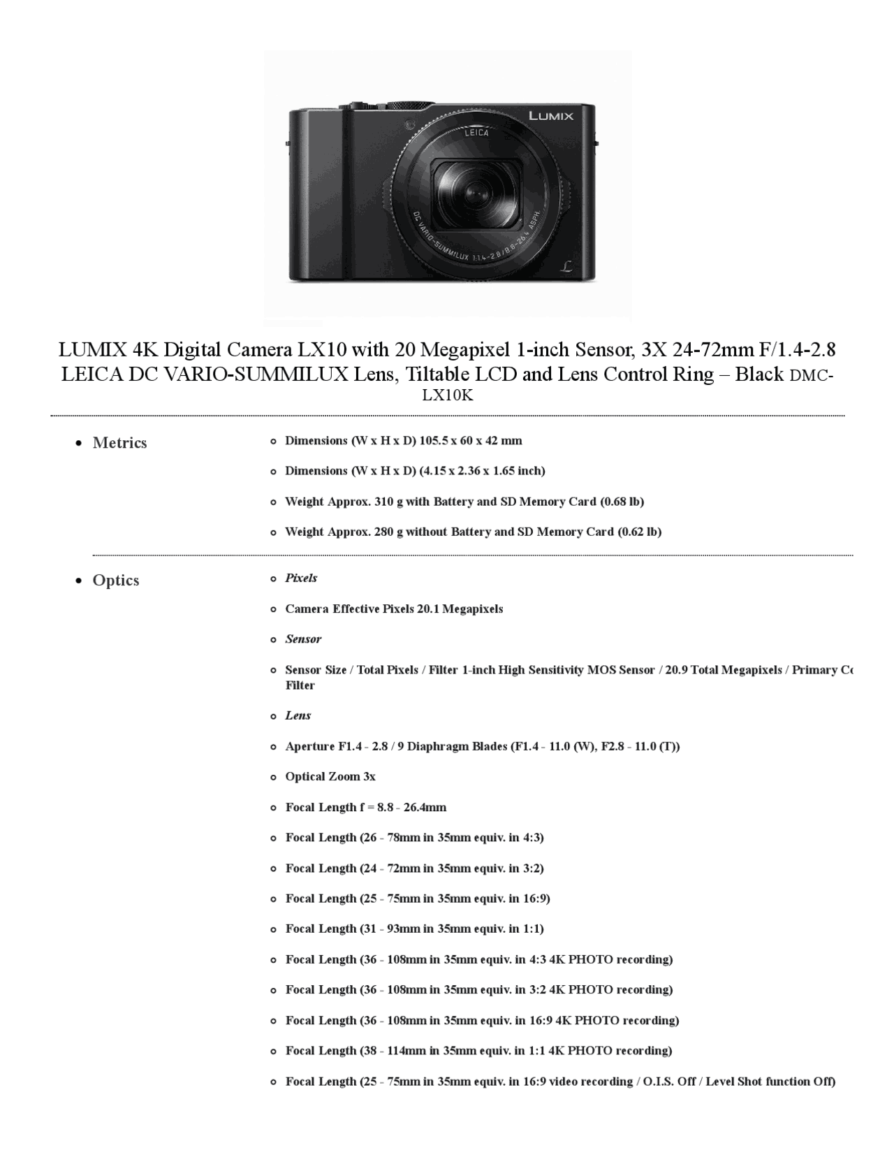 LUMIX 4K Digital Camera LX10 with 20 Megapixel 1-inch ... | Slides ...