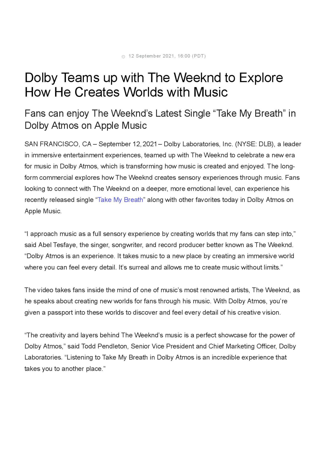 Dolby Teams up with The Weeknd to Explore How He Creates ... | Study ...