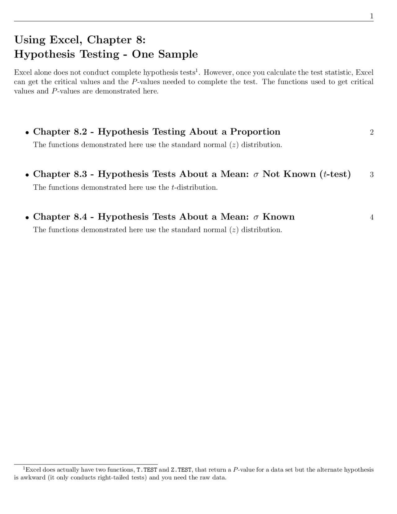 Using Excel, Chapter 8: Hypothesis Testing | Exams MS Microsoft Excel ...
