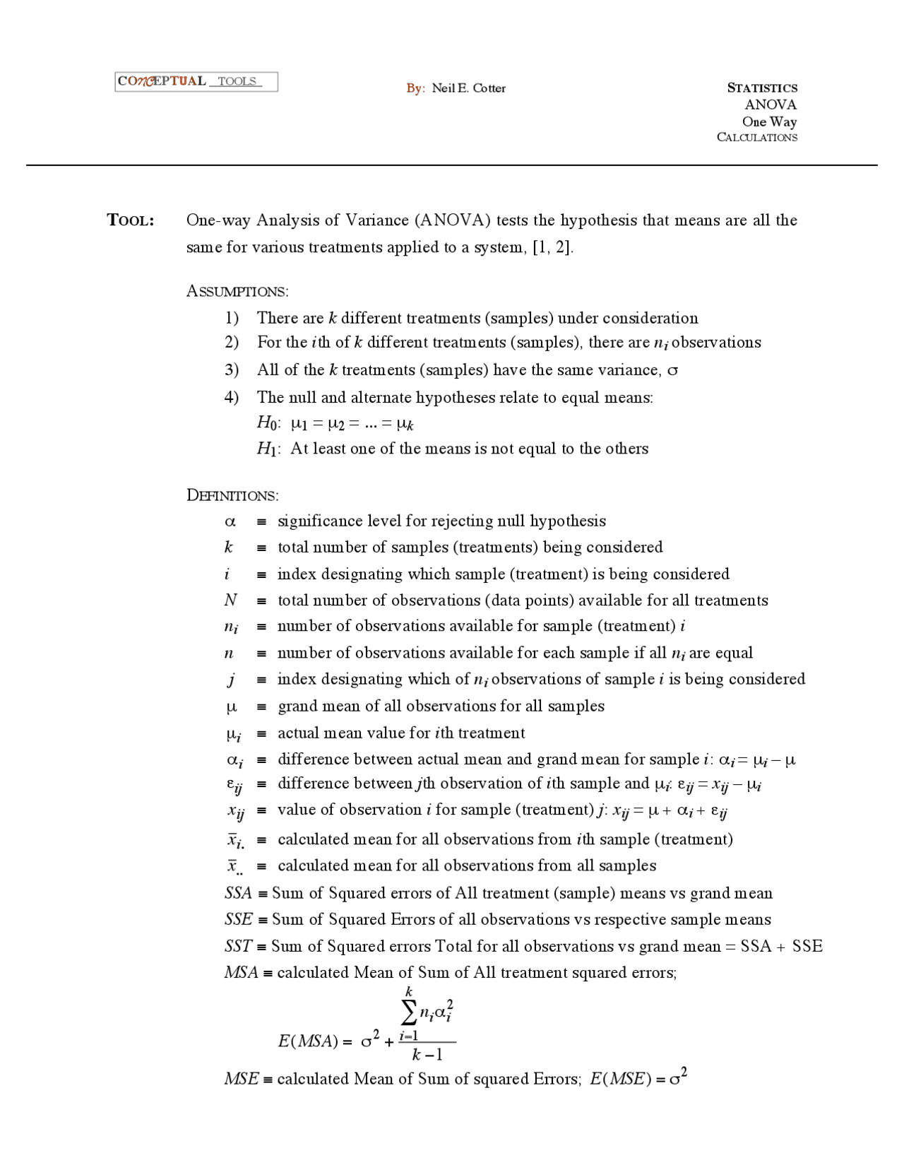 One-way Analysis of Variance (ANOVA) tests the hypothesis ... | Study ...