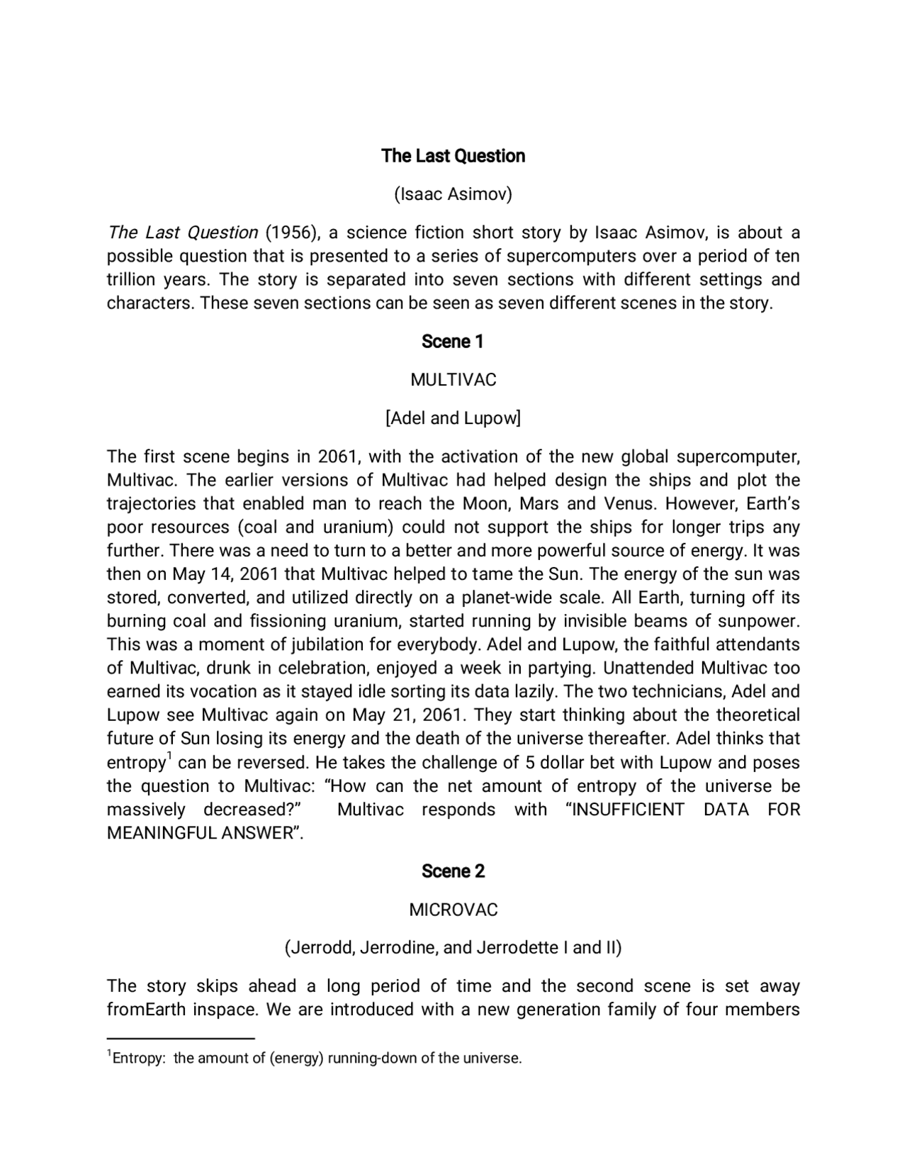 Example Last Question Asimov (The Last Question).pdf | Study notes English Literature | Docsity