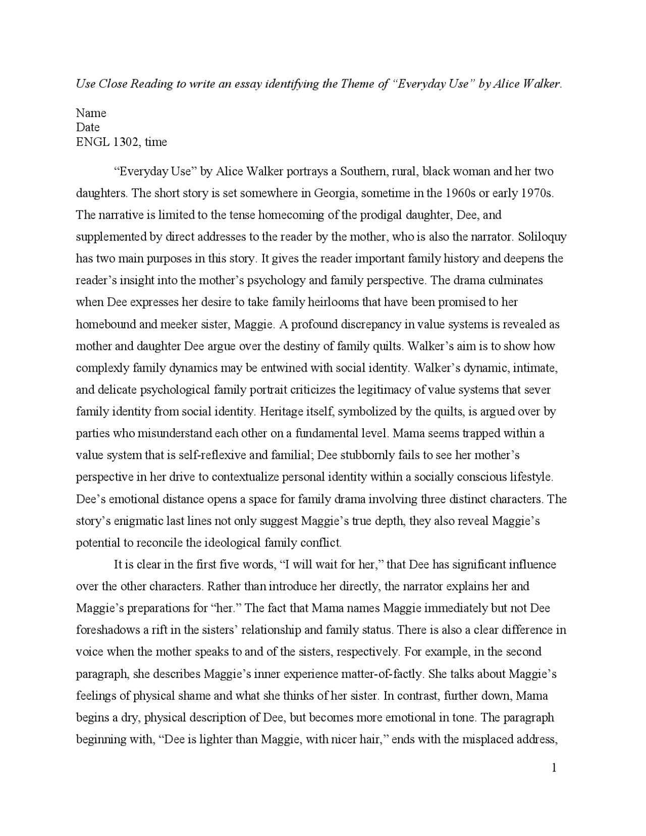 Close Reading Example | Summaries History | Docsity