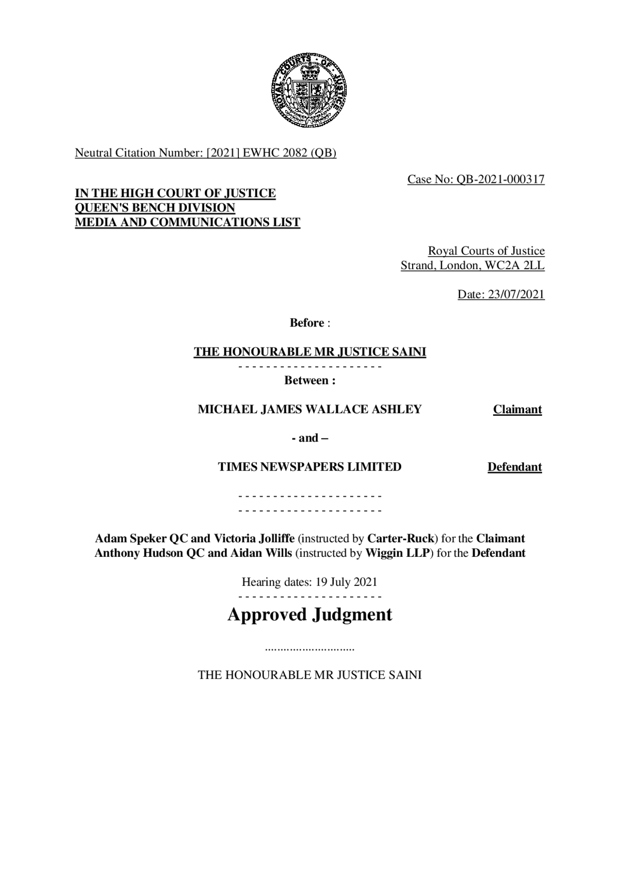 High Court Judgment Template | Lecture notes Business | Docsity