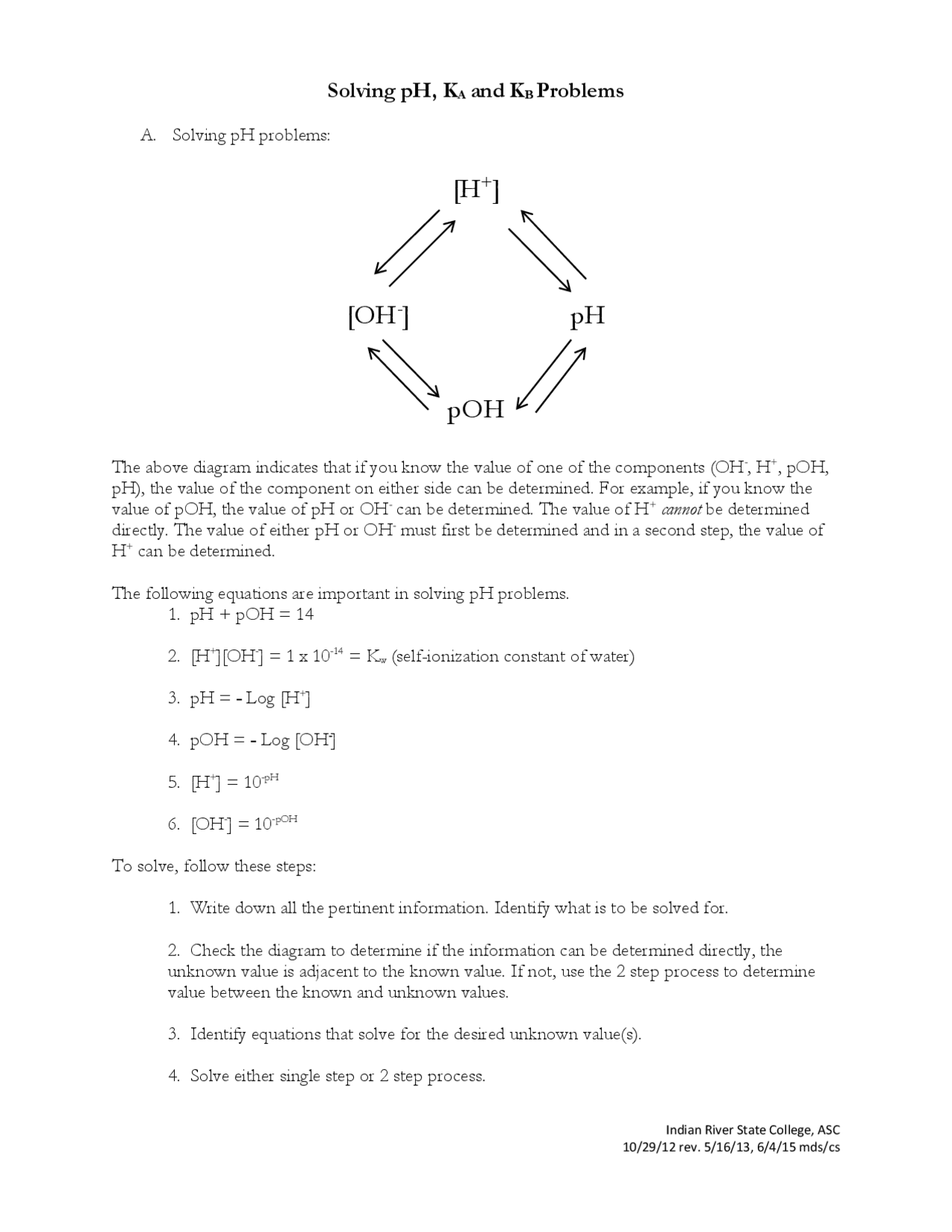 [H+] [OH-] pH pOH | Exams Chemistry | Docsity