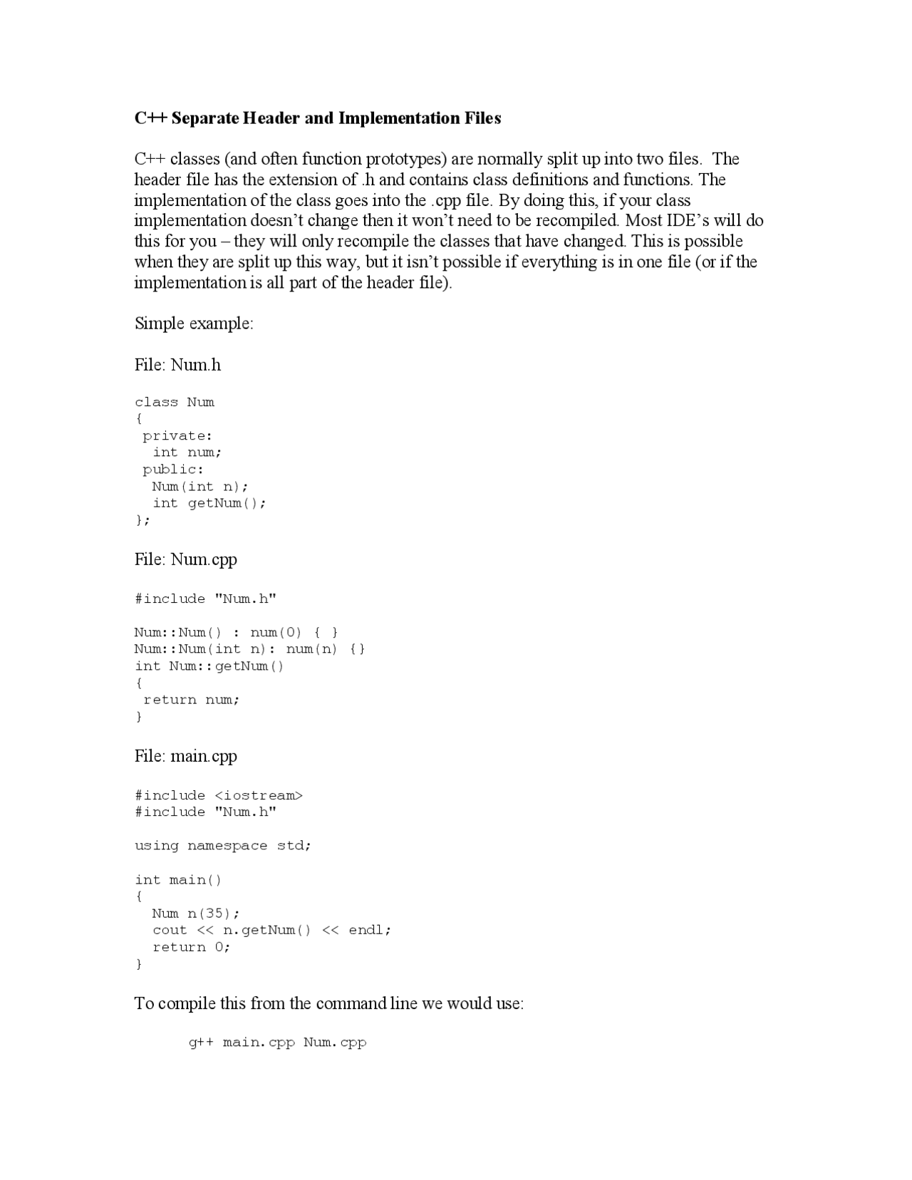 C++ Separate Header and Implementation Files | Slides C programming ...