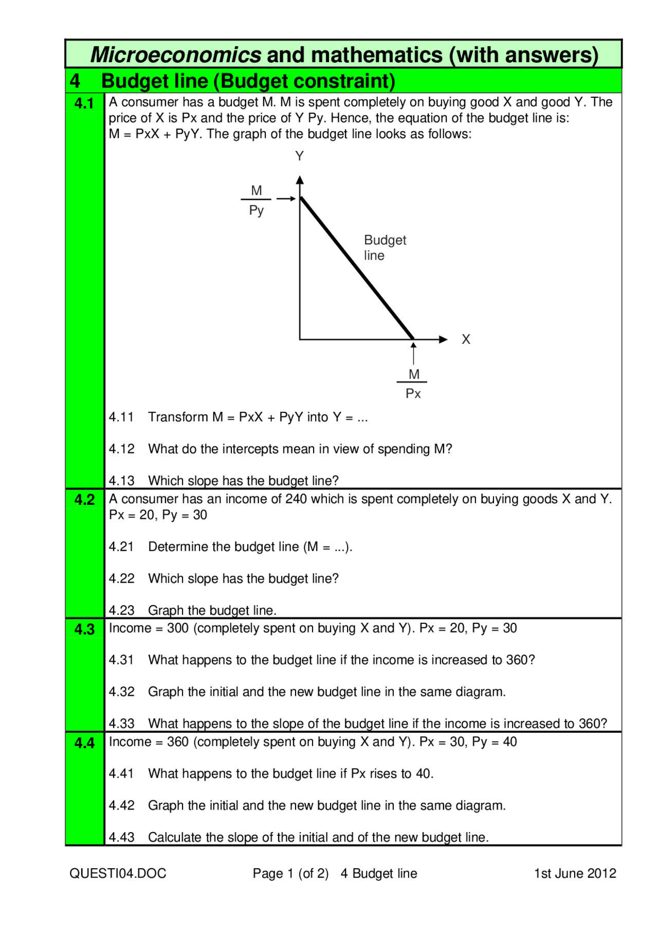 Basic Microeconomics Math Microeconomics and mathematics (with answers) | Exercises ...