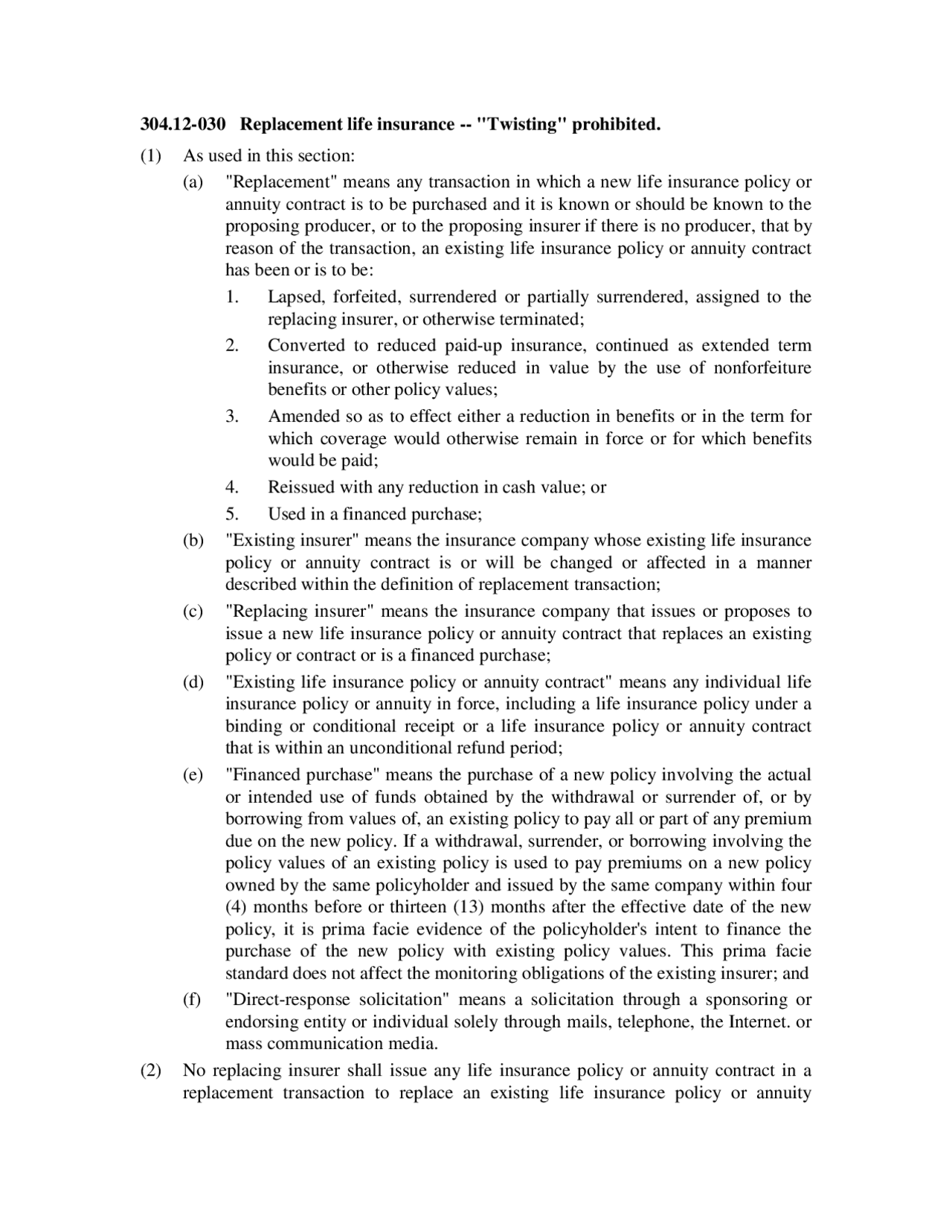 304.12030 Replacement life insurance "Twisting" prohibited. Exams