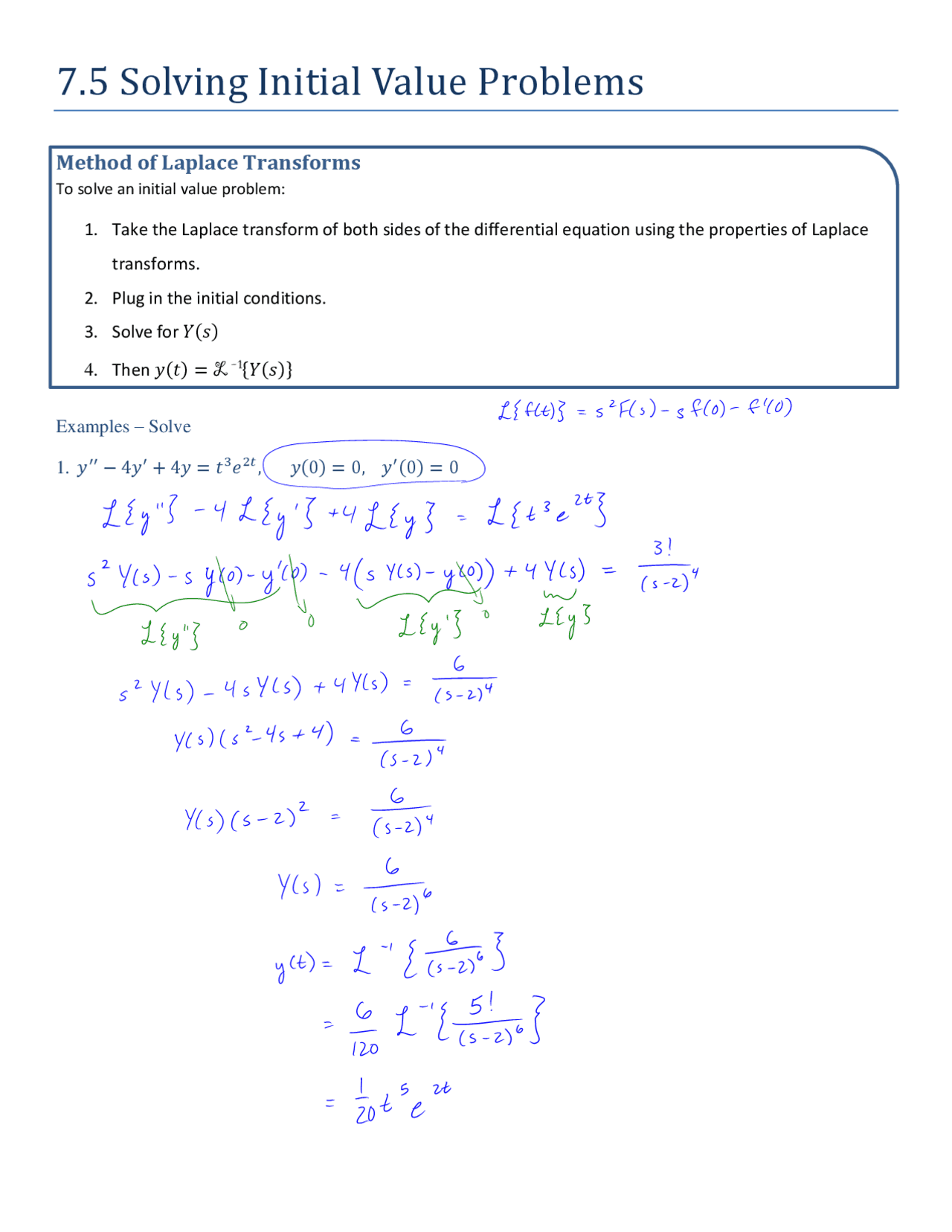 7.5 Solving Initial Value Problems | Summaries Pre-Calculus | Docsity