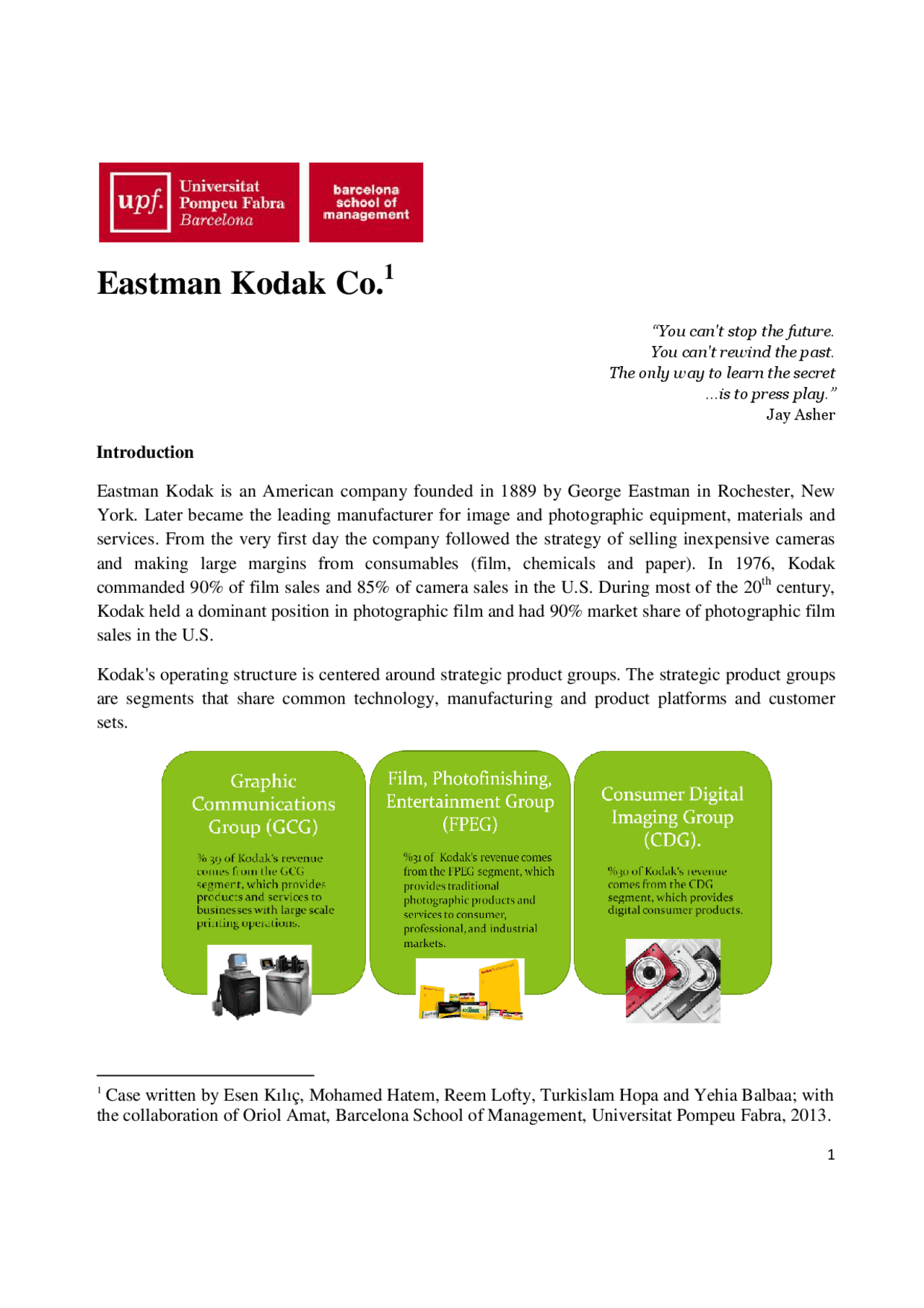 Eastman Kodak Study notes Business Docsity