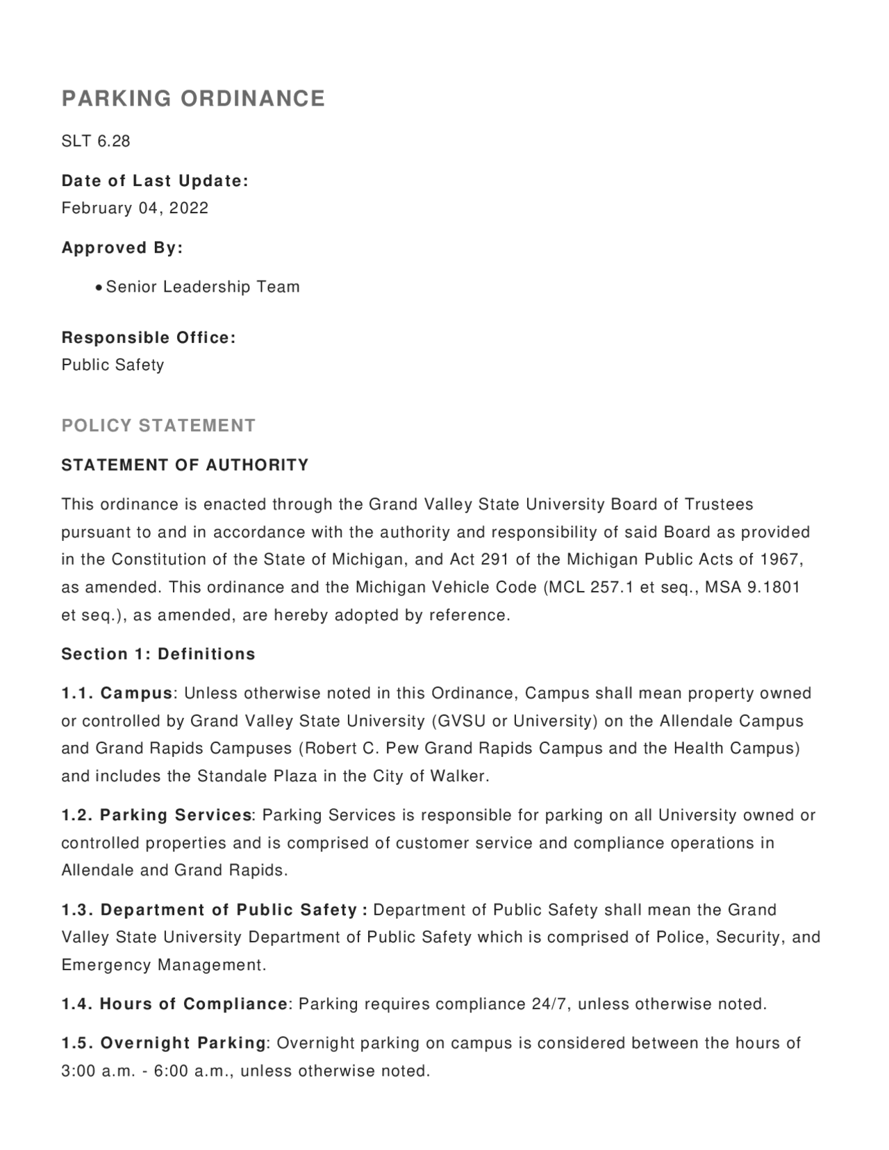 PARKING ORDINANCE | Summaries Law | Docsity