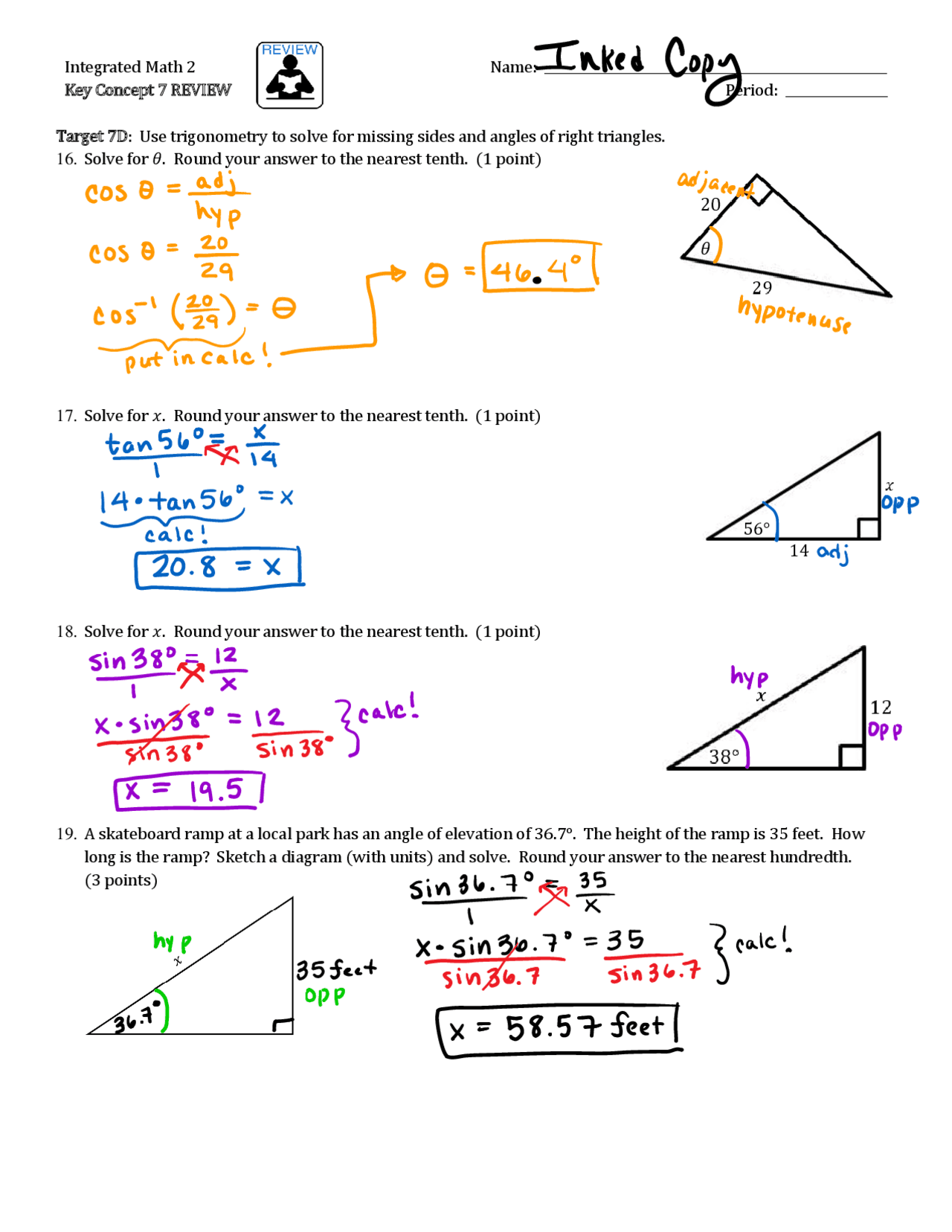 Integrated Math 2 Name | Schemes and Mind Maps Trigonometry | Docsity