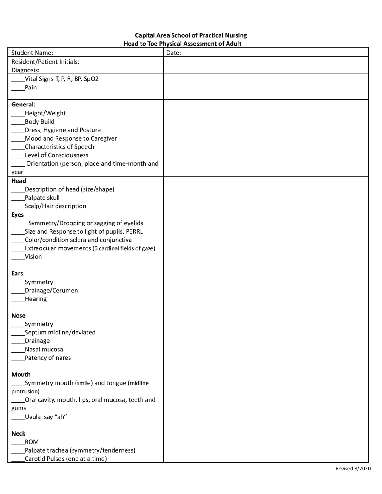 Clinical Form Head to Toe Assessment .docx Lecture notes Nursing