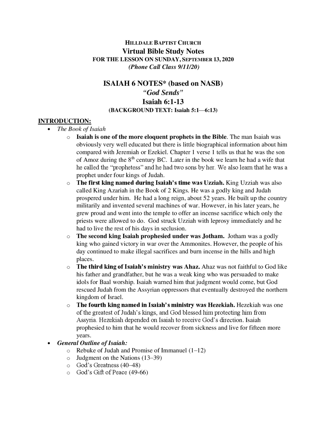 Virtual Bible Study Notes ISAIAH 6 NOTES* (based on NASB ...