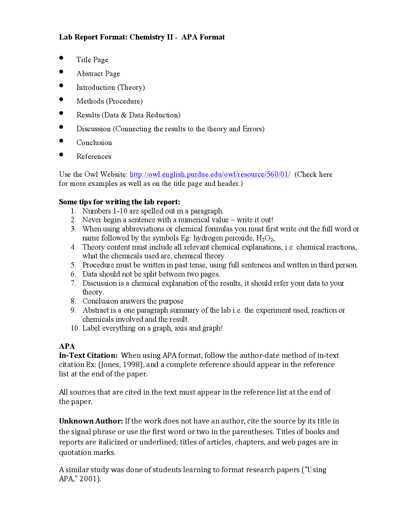 Lab Report Format: Chemistry II | Study notes Chemistry | Docsity