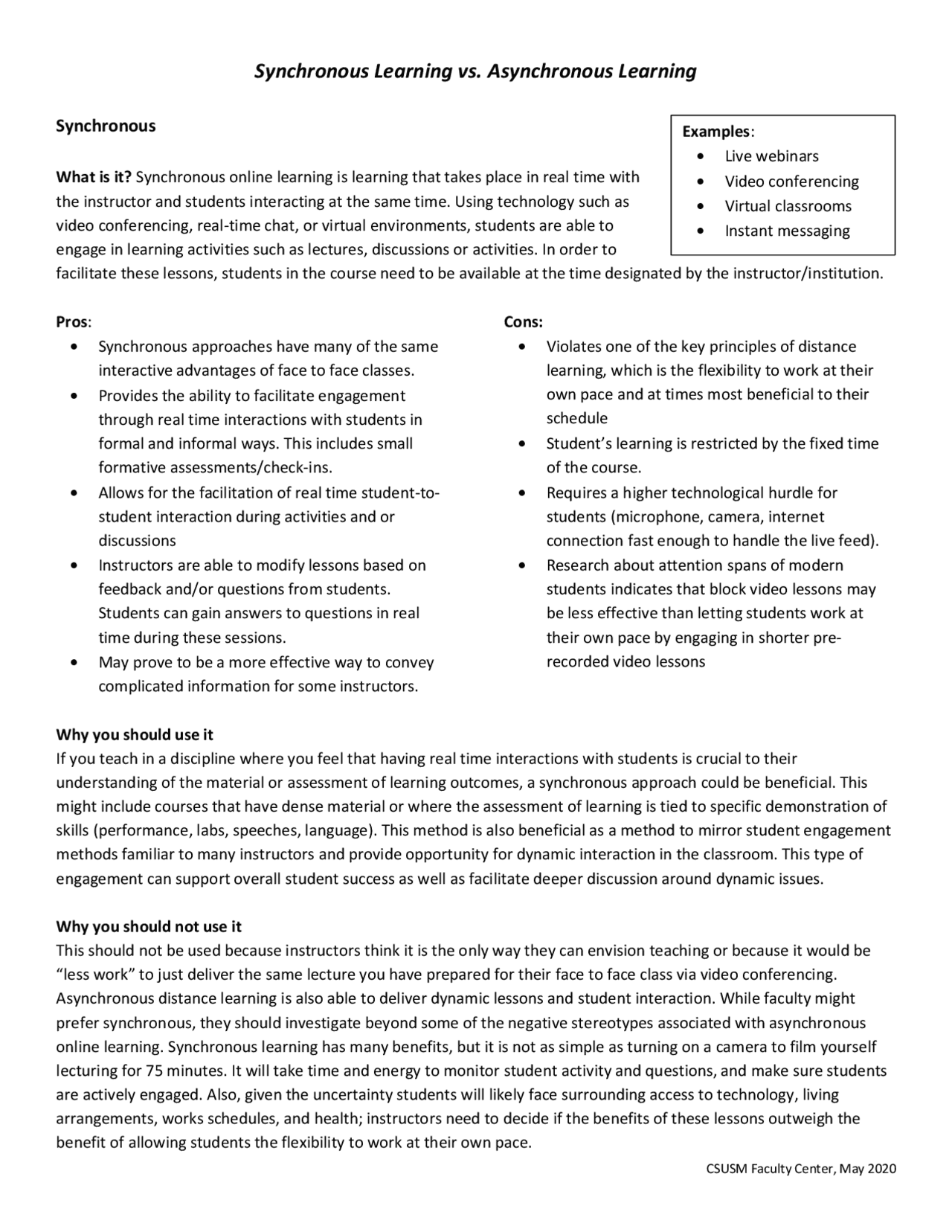 Synchronous Learning vs Asynchronous Learning Study notes Technology Synchronous Learning vs Asynchronous Learning Study notes Technology