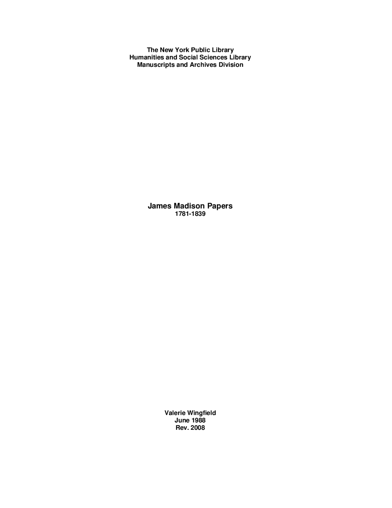 Madison Paper.pdf James Madison Papers | Exams Humanities | Docsity