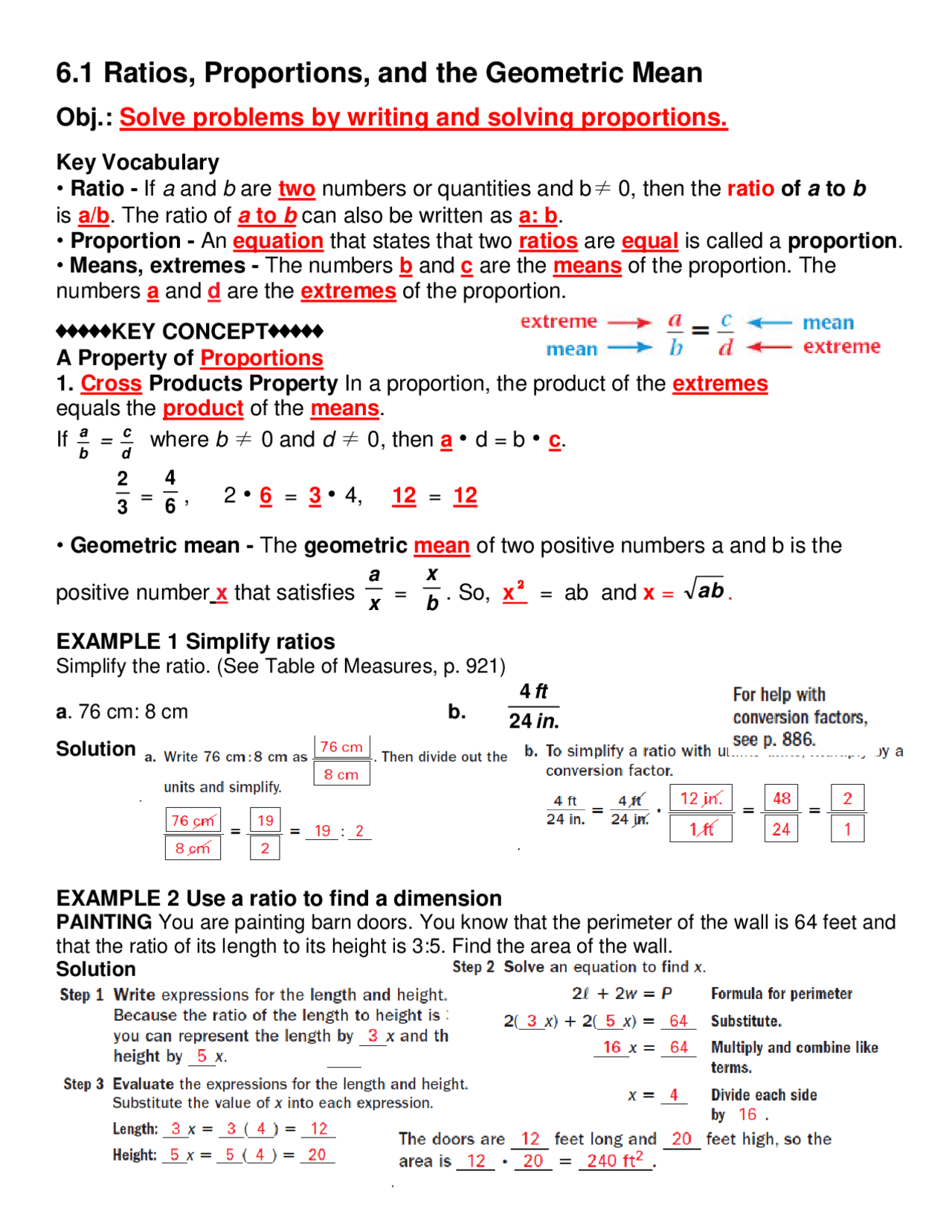 6.1 Ratios, Proportions, and the Geometric Mean | Exams Geometry | Docsity