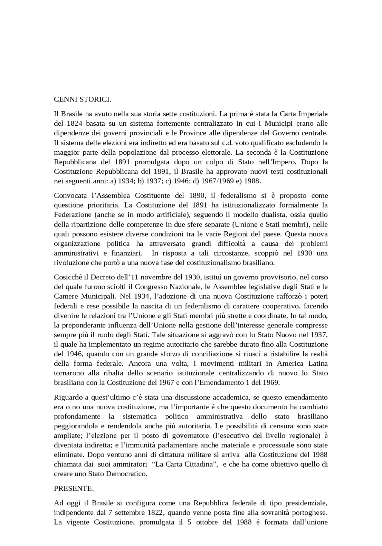 Costituzione Brasile Appunti di Giustizia Costituzionale Docsity