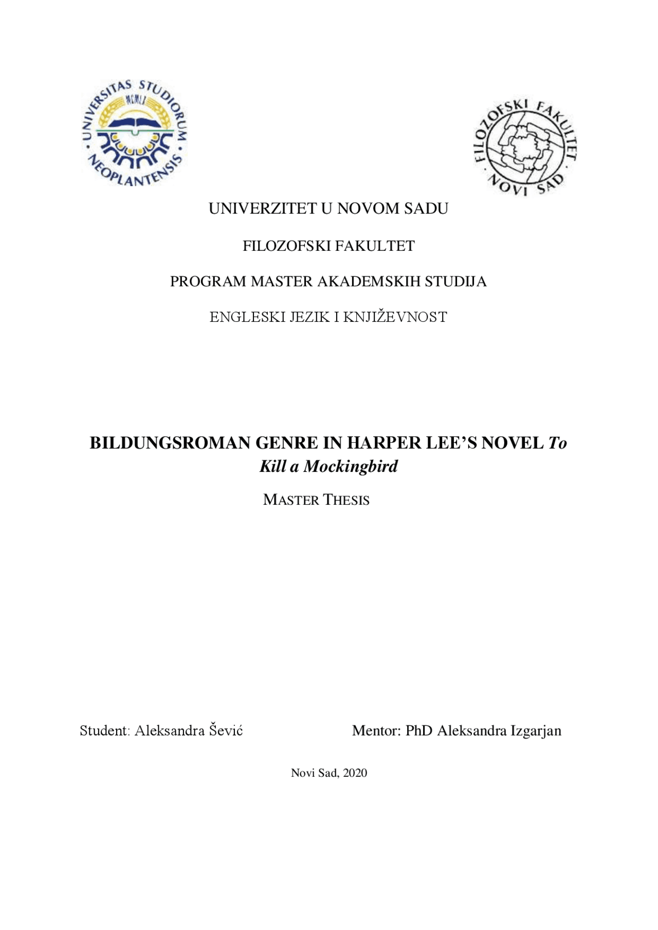 BILDUNGSROMAN GENRE IN HARPER LEE'S NOVEL To Summaries German