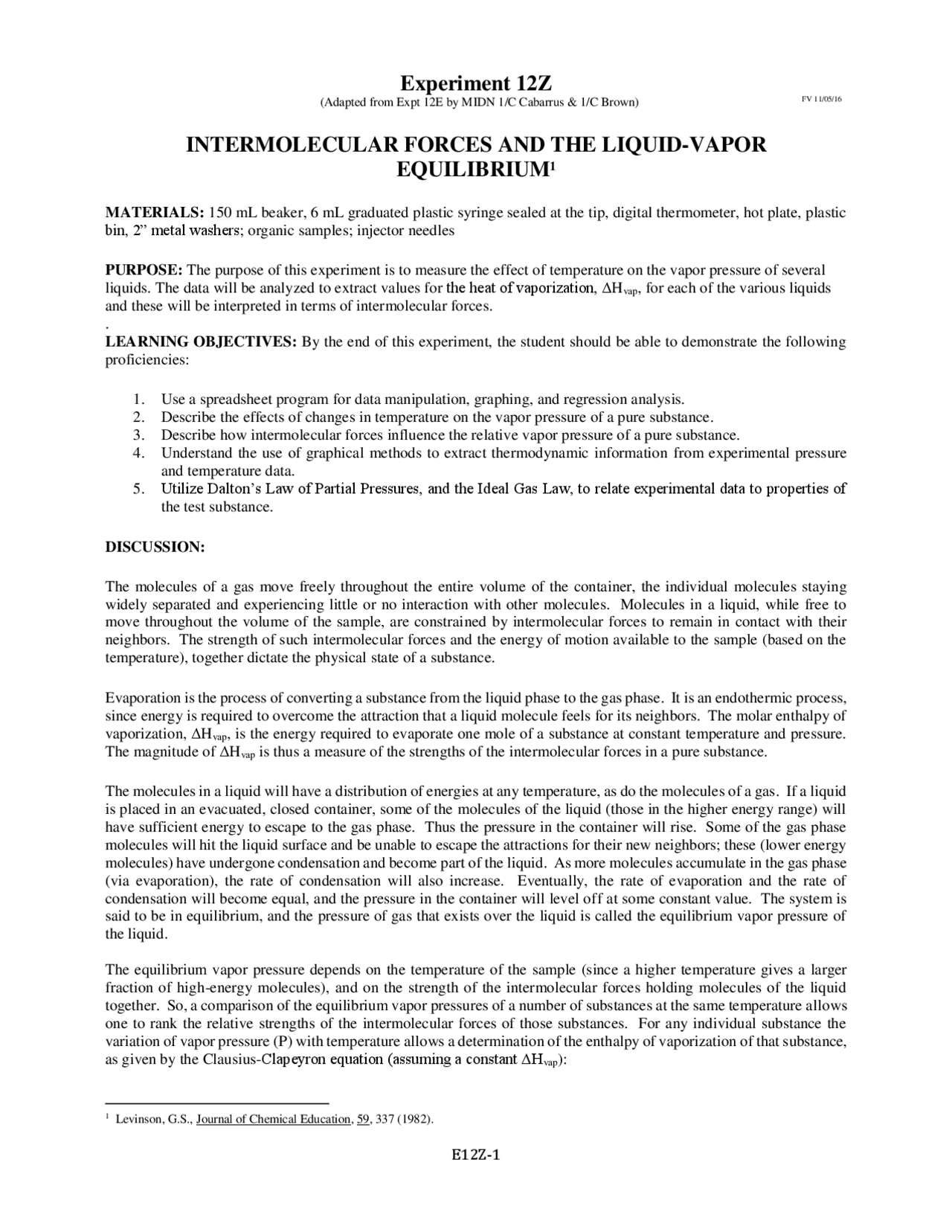 Exploring Intermolecular Forces Lab Experiment 12Z INTERMOLECULAR FORCES AND THE ... | Lecture notes Law ...