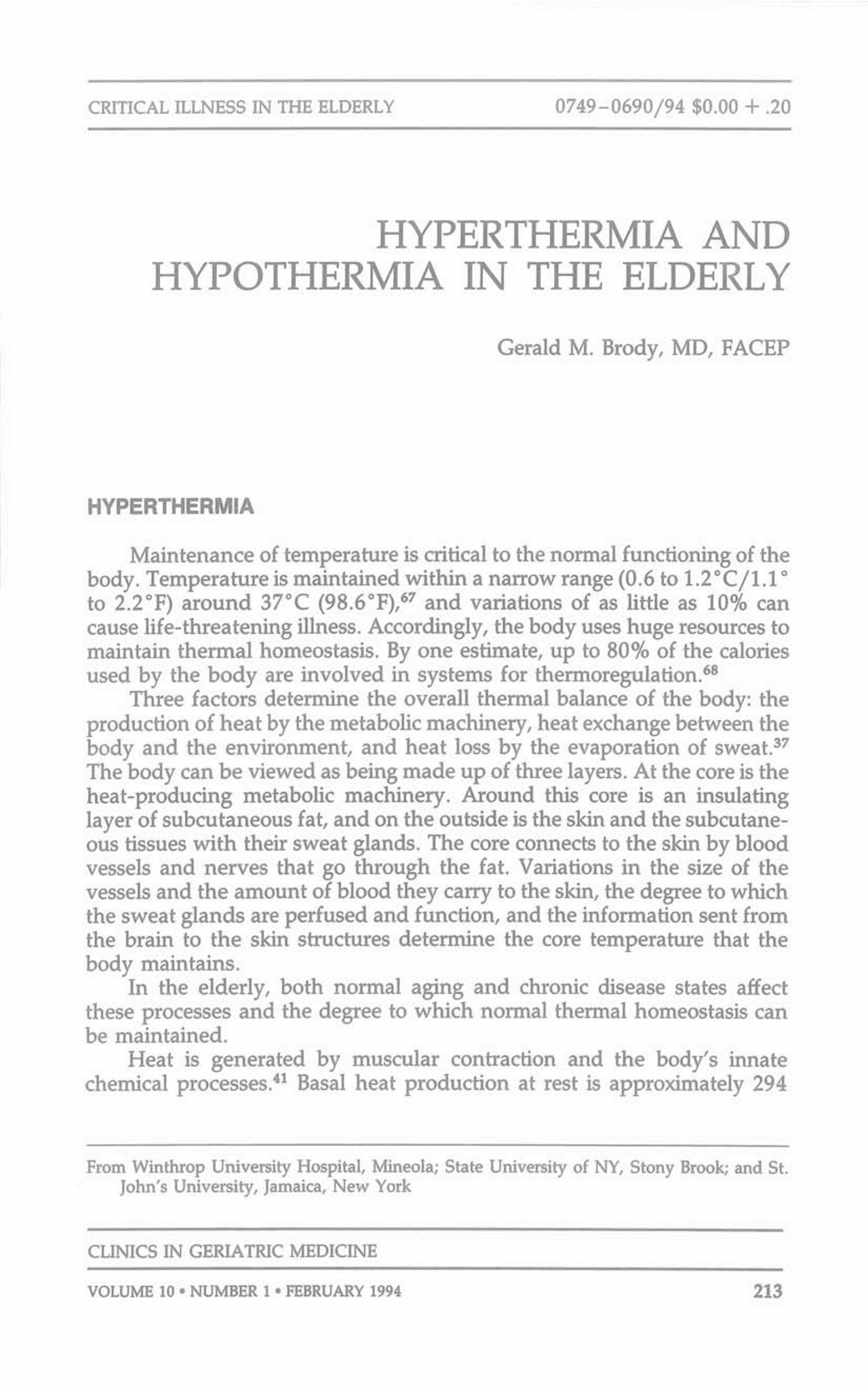 Hyperthermia and Hypothermia in the Elderly | Slides Physiology | Docsity