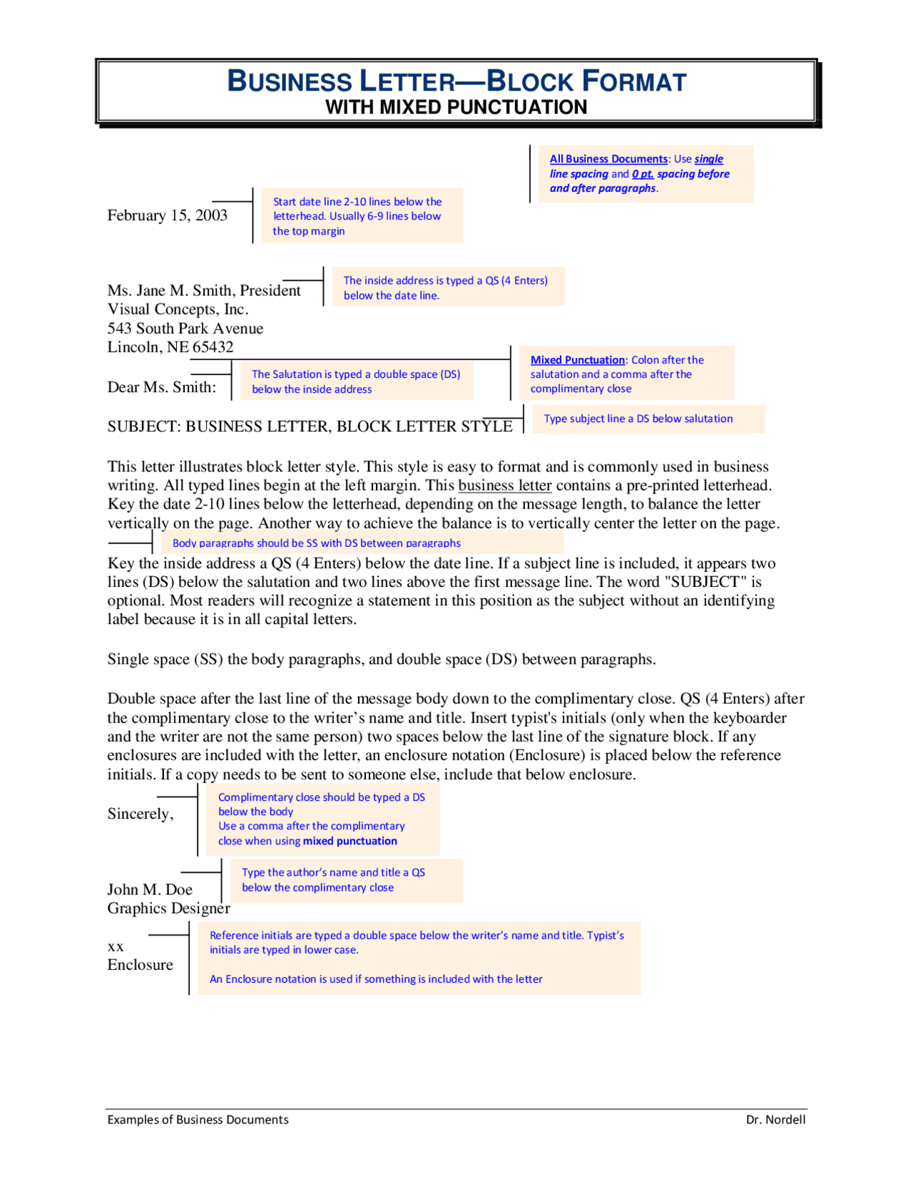 Business Letter—Block Format | Slides Business | Docsity