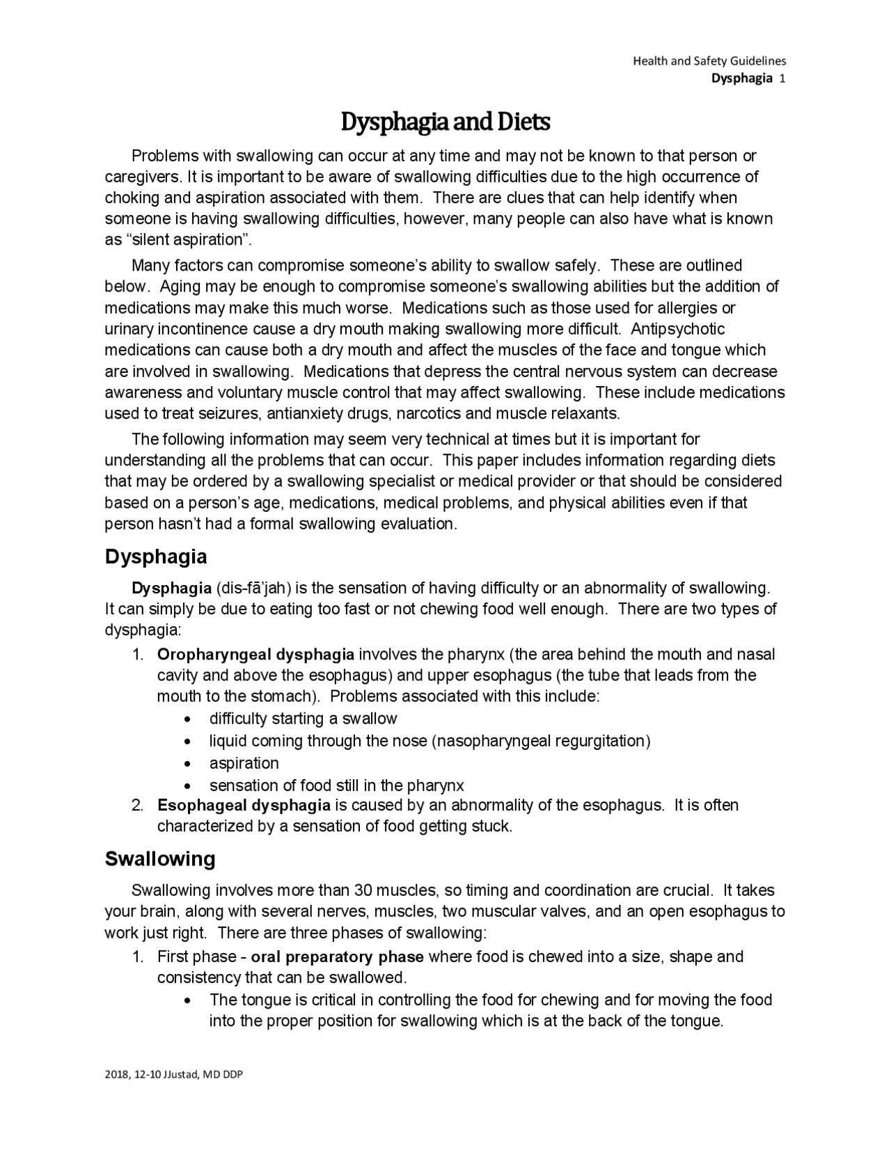 Dysphagia and Diets | Lecture notes French | Docsity