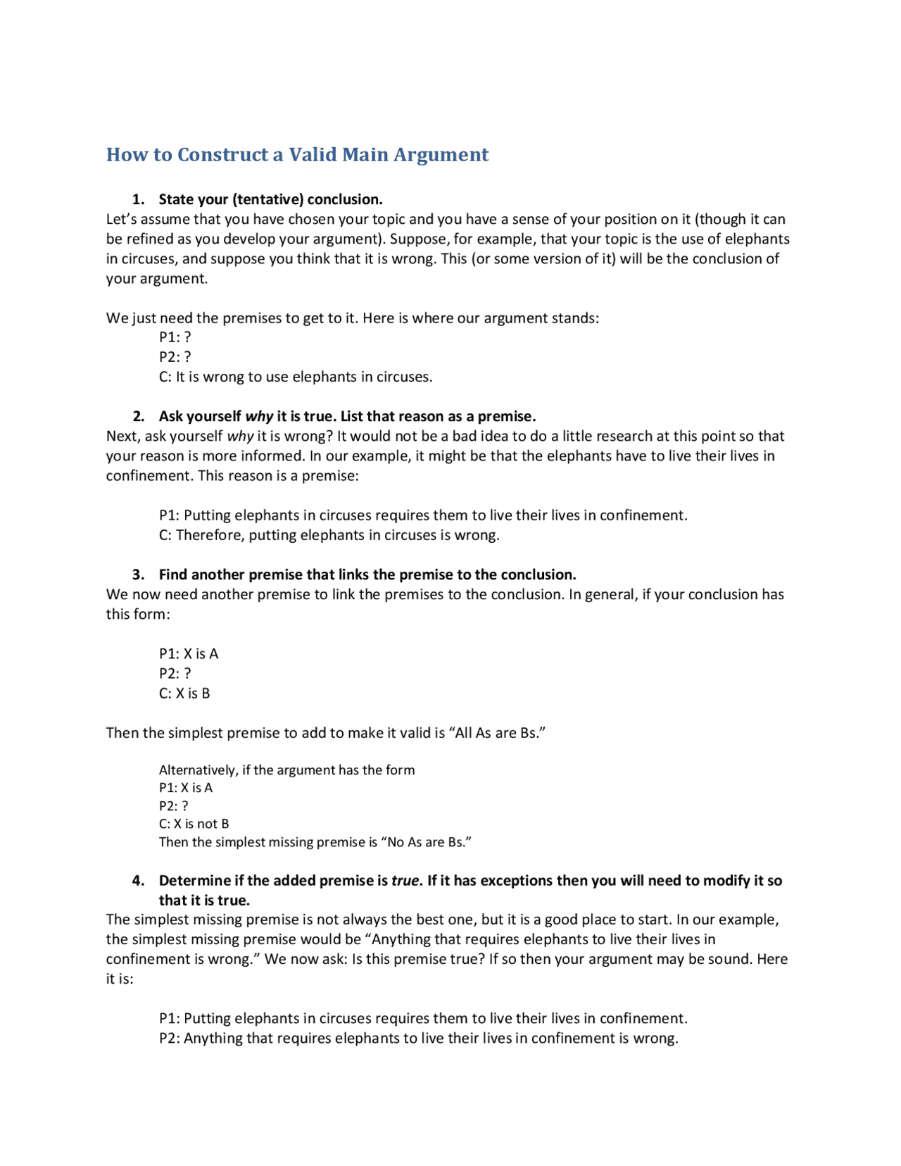 How to Construct a Valid Main Argument | Exams Reasoning | Docsity