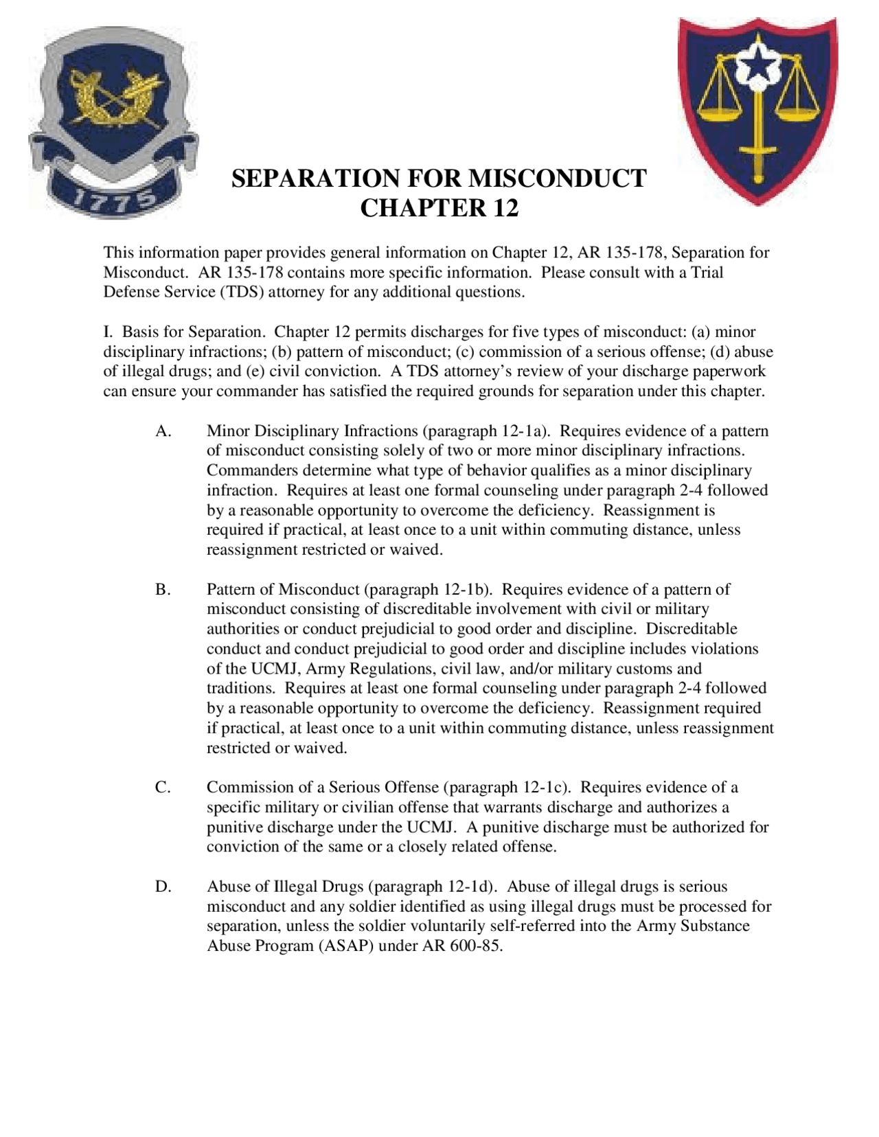 SEPARATION FOR MISCONDUCT CHAPTER 12 | Exercises Civil Law | Docsity