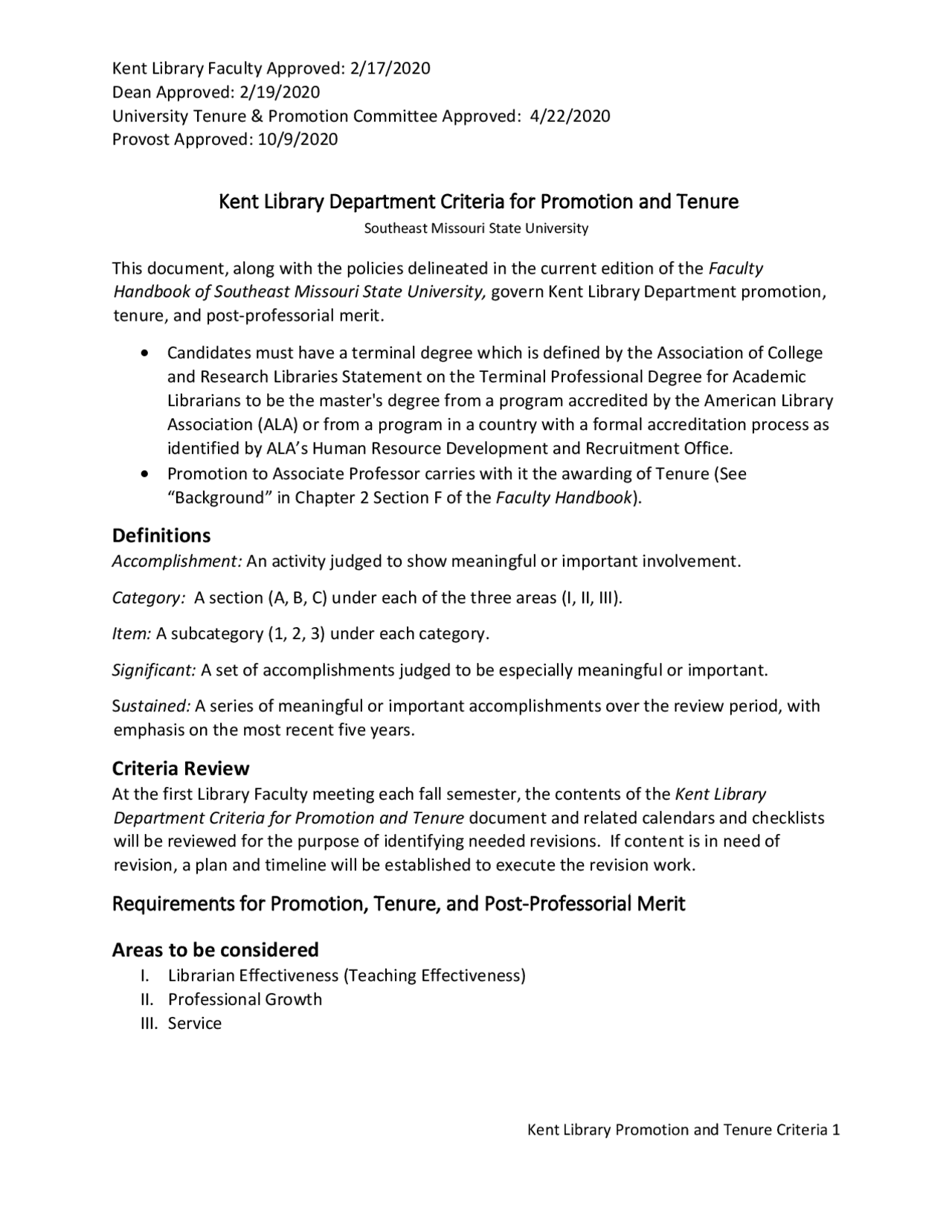 Kent Library Department Criteria for Promotion and Tenure ... | Study ...