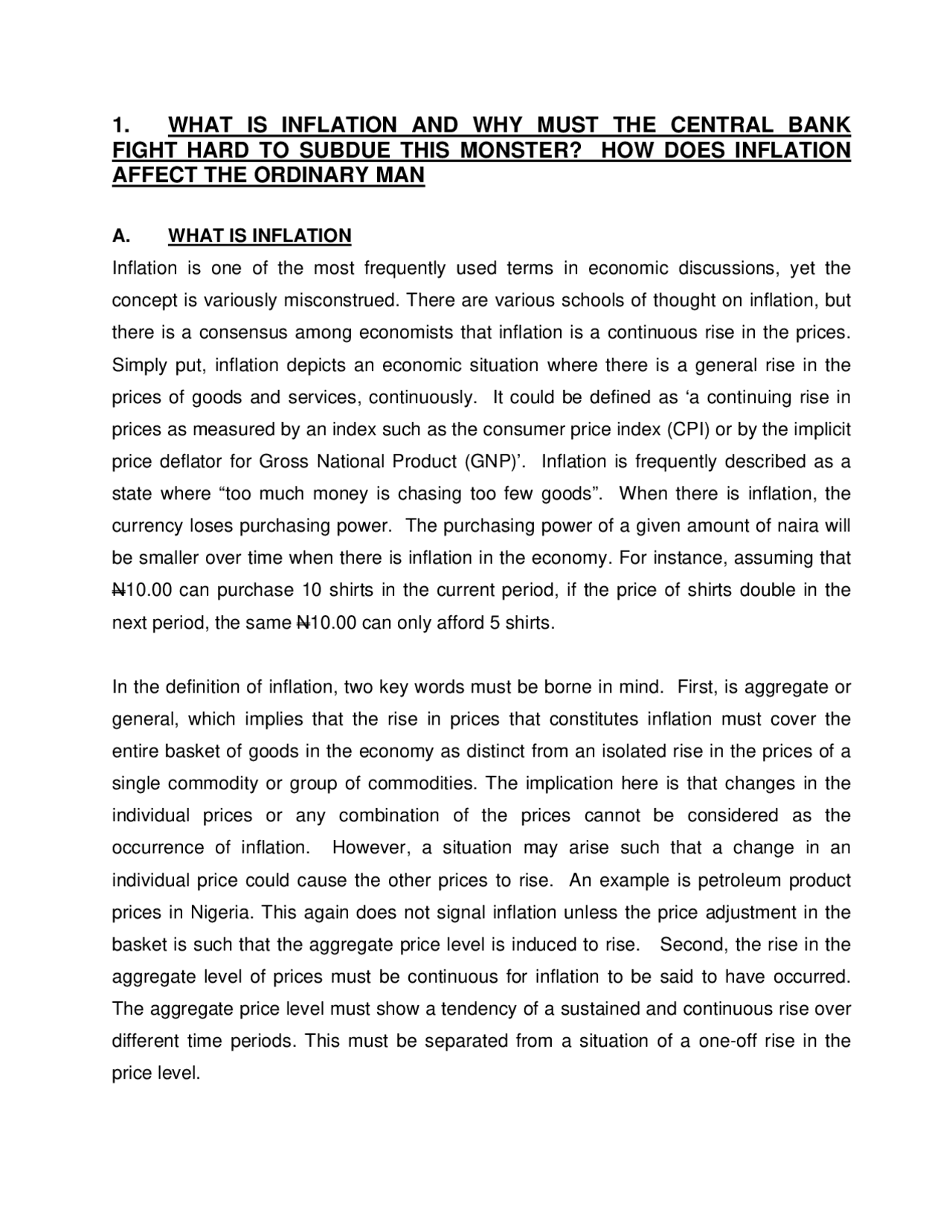 1. what is inflation and why must the central bank fight hard to ...