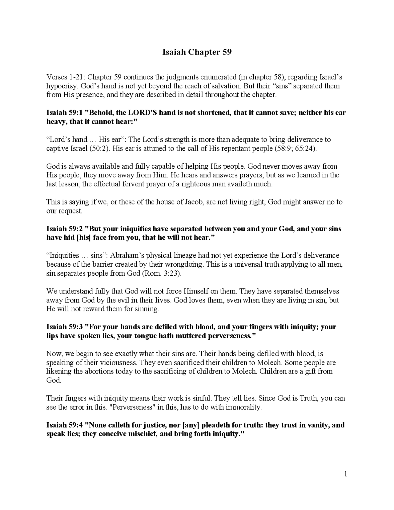 Isaiah Chapter 59 | Lecture notes Christianity | Docsity