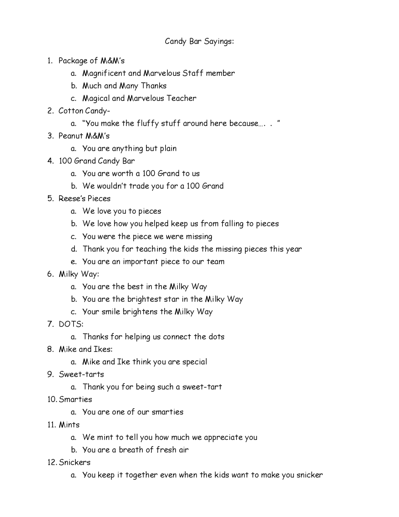 Candy Bar Sayings Slides English Language Docsity