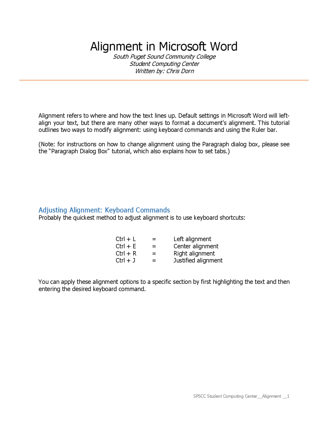 Alignment in Microsoft Word | SPSCC | Study notes Microsoft Word Skills ...
